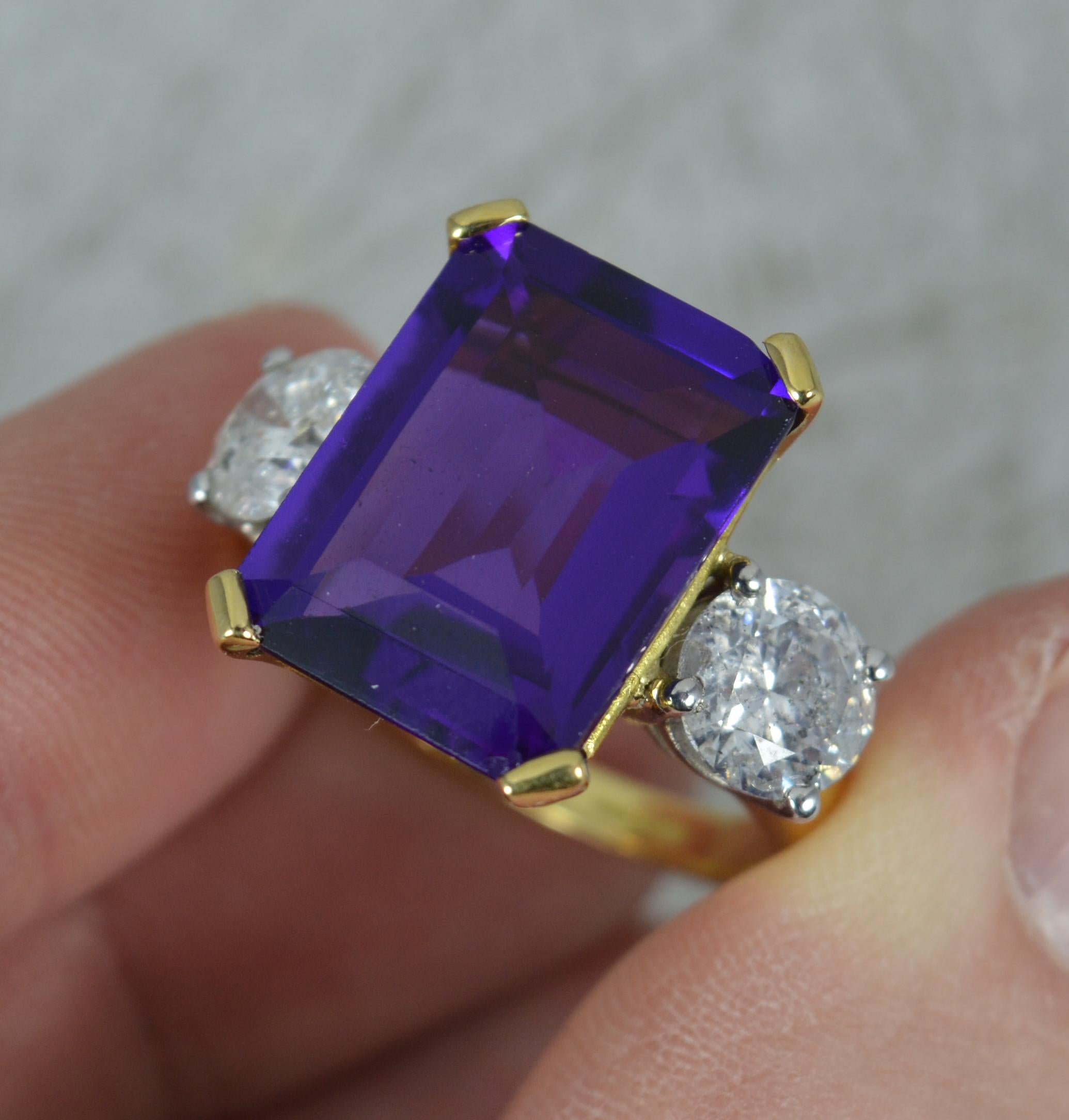 Stunning Amethyst and 2.40ct Diamond 18 Carat Gold Trilogy Ring For Sale 2