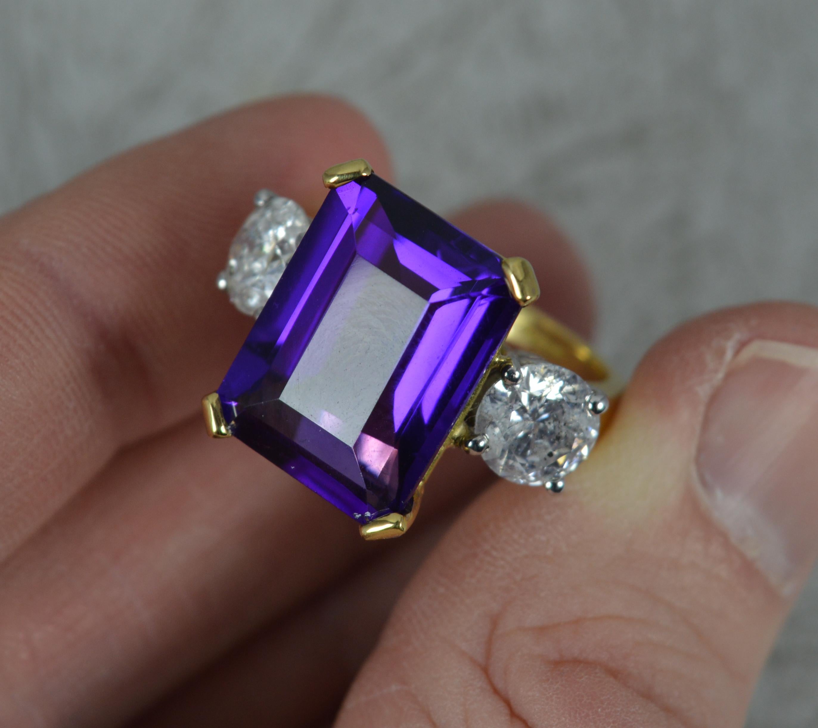 Stunning Amethyst and 2.40ct Diamond 18 Carat Gold Trilogy Ring For Sale 3