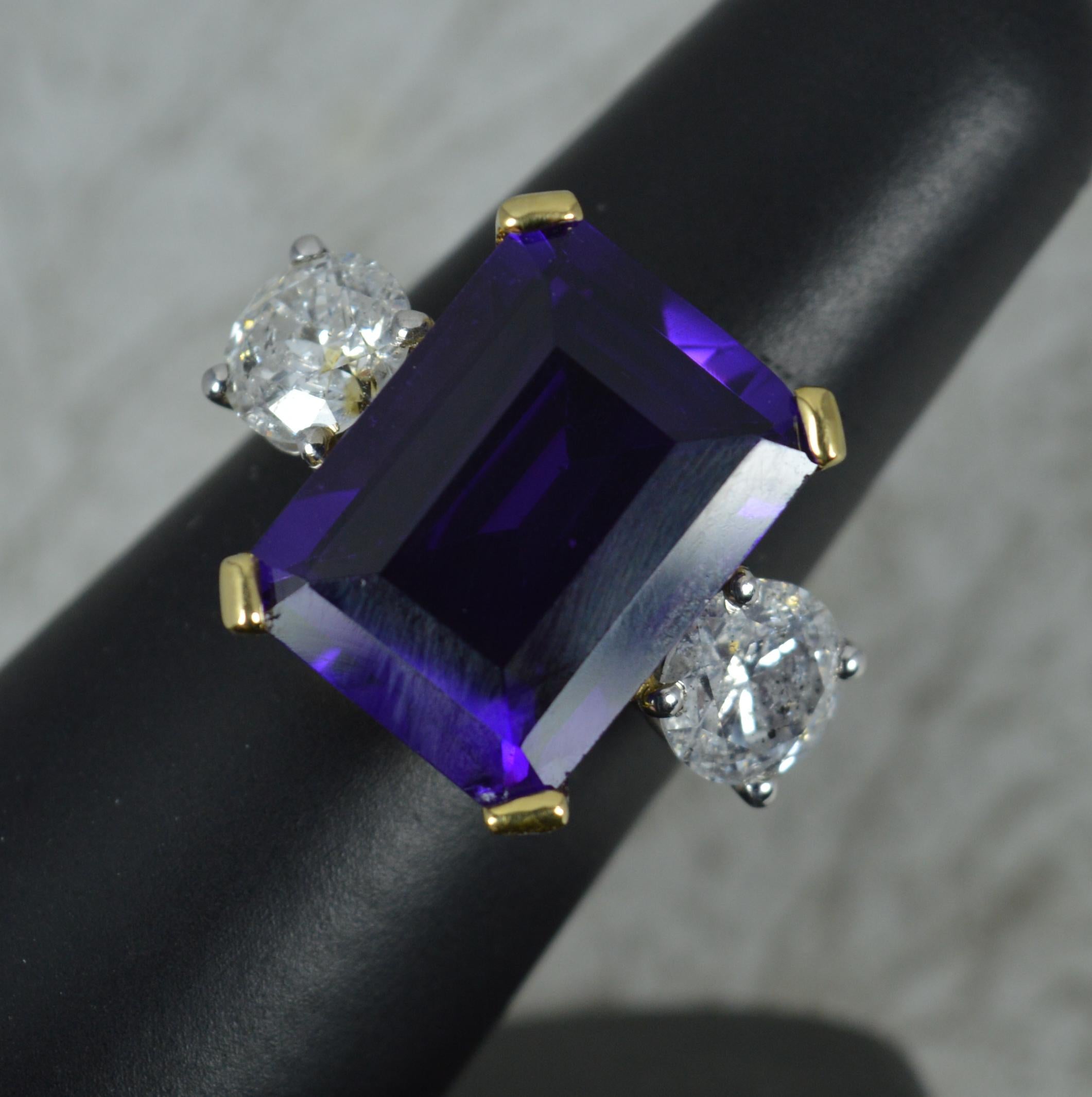 Stunning Amethyst and 2.40ct Diamond 18 Carat Gold Trilogy Ring For Sale 4