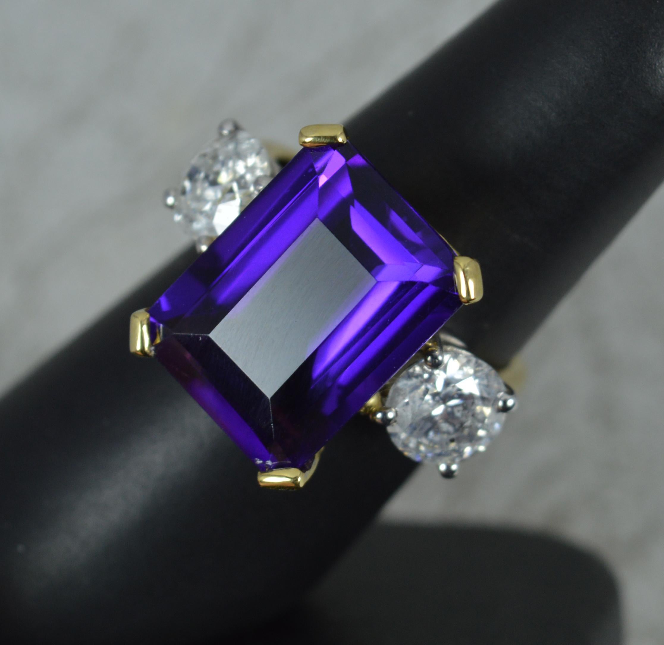 Stunning Amethyst and 2.40ct Diamond 18 Carat Gold Trilogy Ring For Sale 5