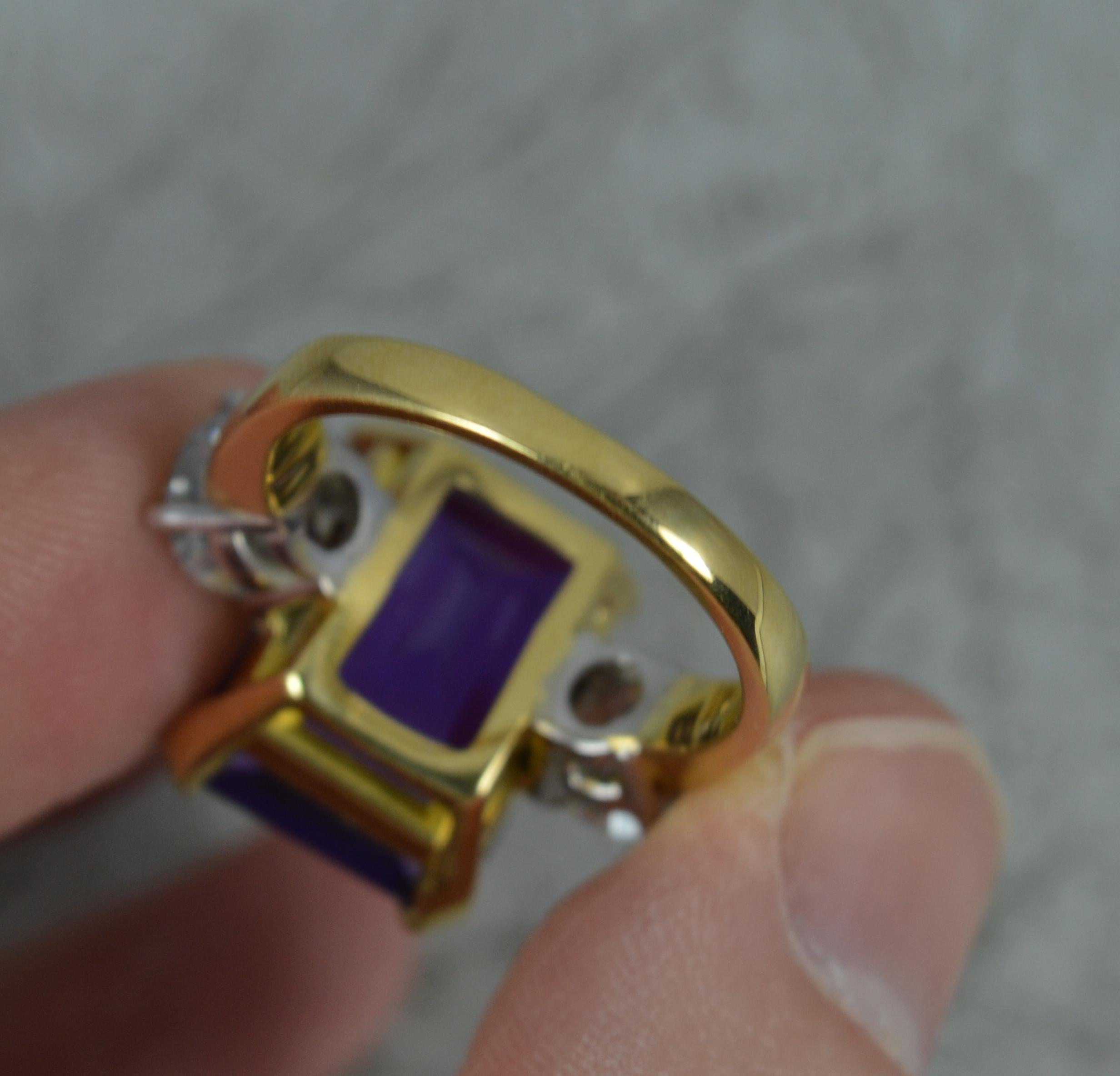 Stunning Amethyst and 2.40ct Diamond 18 Carat Gold Trilogy Ring In Excellent Condition For Sale In St Helens, GB