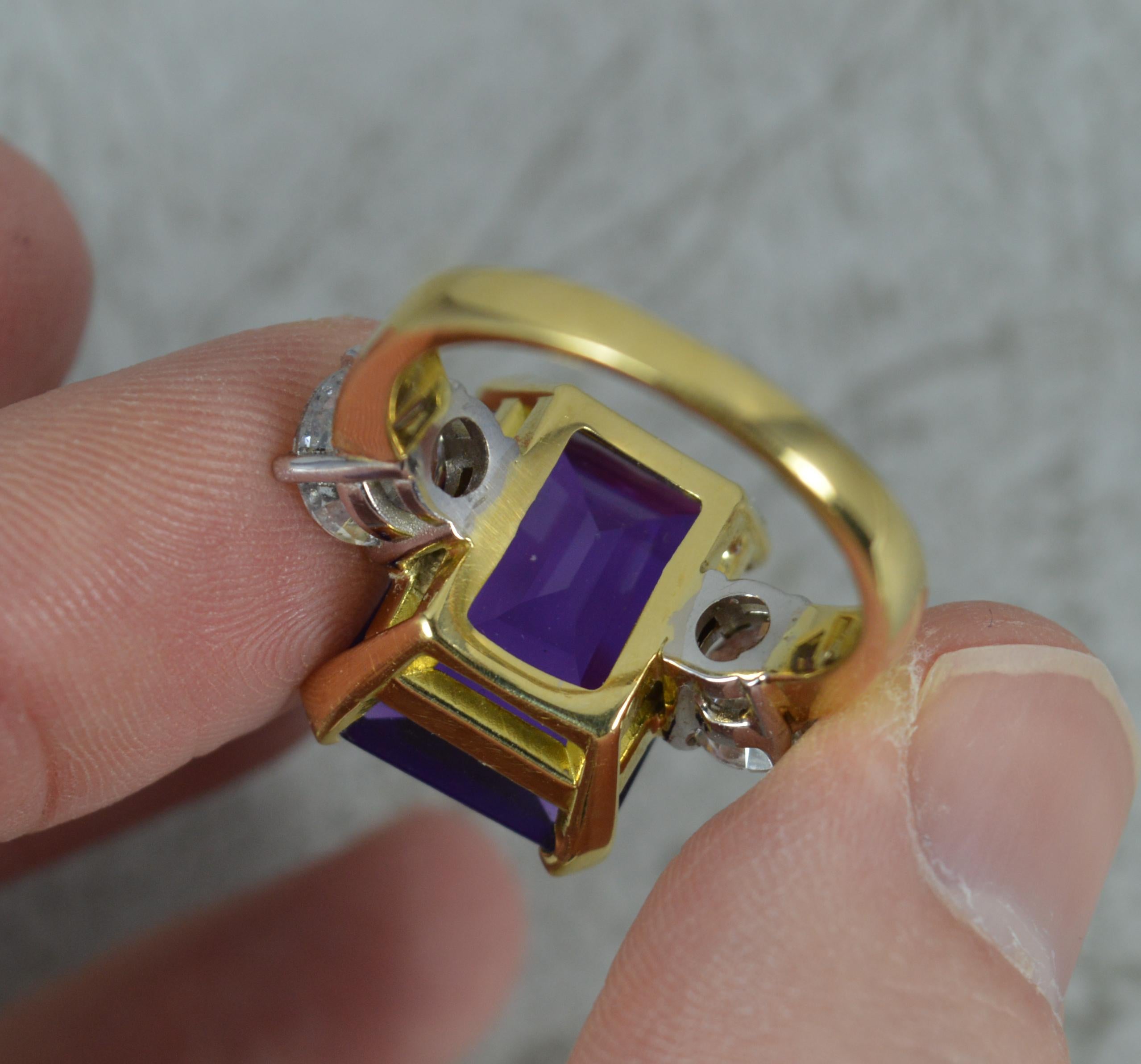 Women's Stunning Amethyst and 2.40ct Diamond 18 Carat Gold Trilogy Ring For Sale