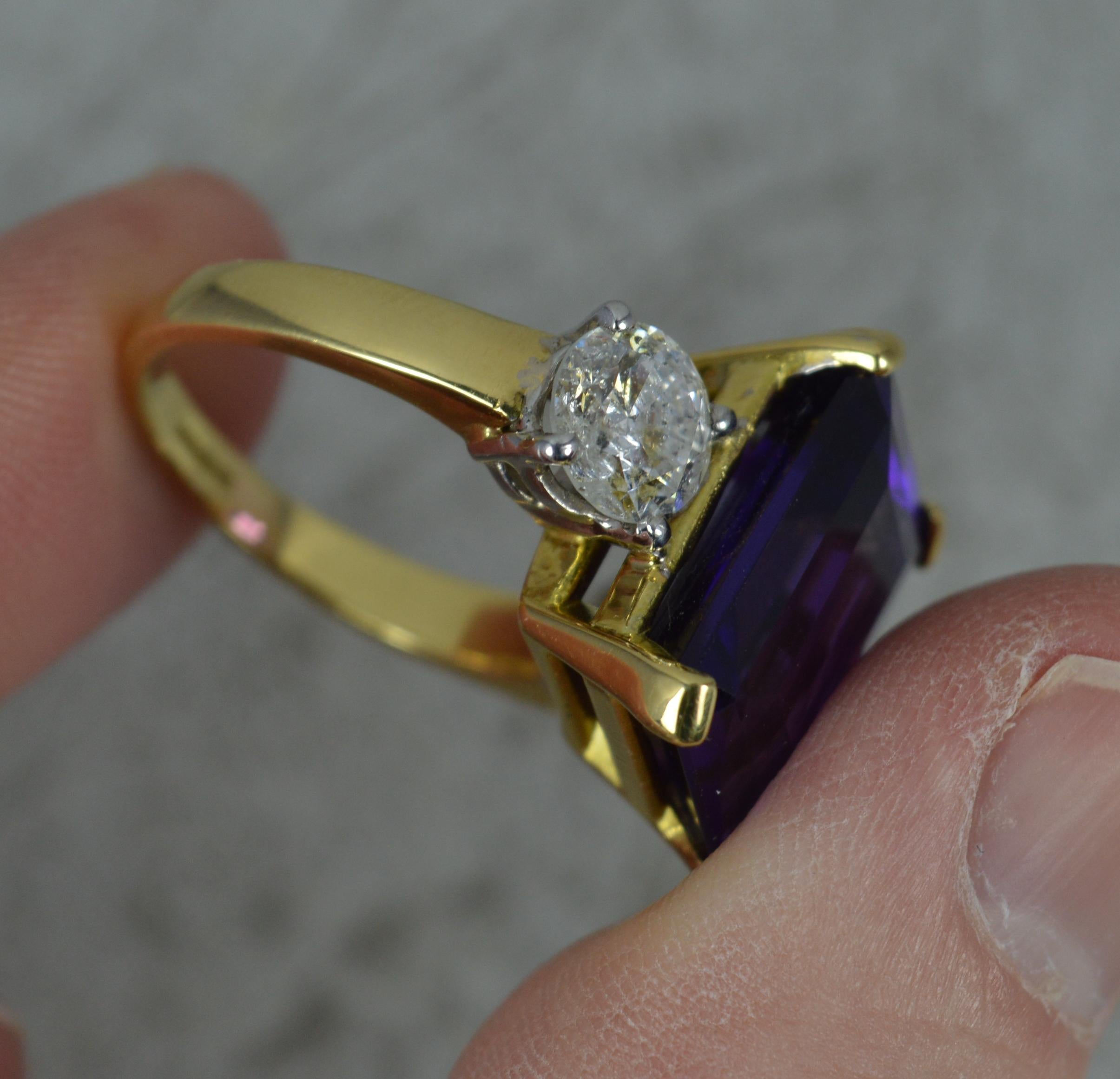Stunning Amethyst and 2.40ct Diamond 18 Carat Gold Trilogy Ring For Sale 1