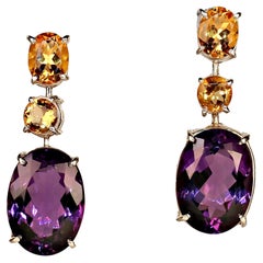 Stunning Amethyst and Citrine Dangle Earrings in Sterling    February Birthstone