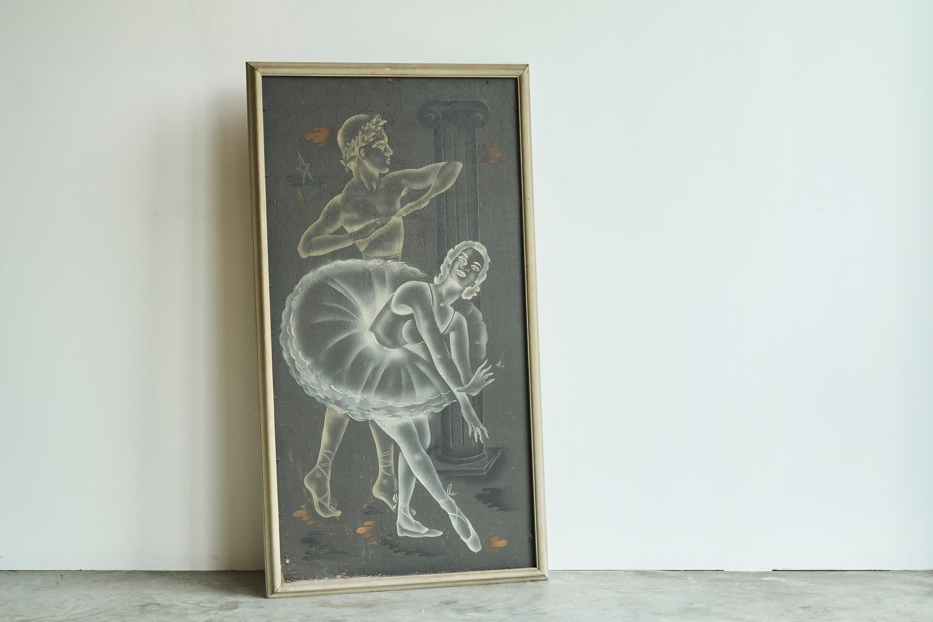 Superbe et grand panneau d'art déco sur le thème du ballet, Europe, années 1940.

Un grand et superbe panneau d'art déco représentant une belle scène de ballet avec un homme et une femme qui dansent. Esthétique art déco superbe et très distincte -