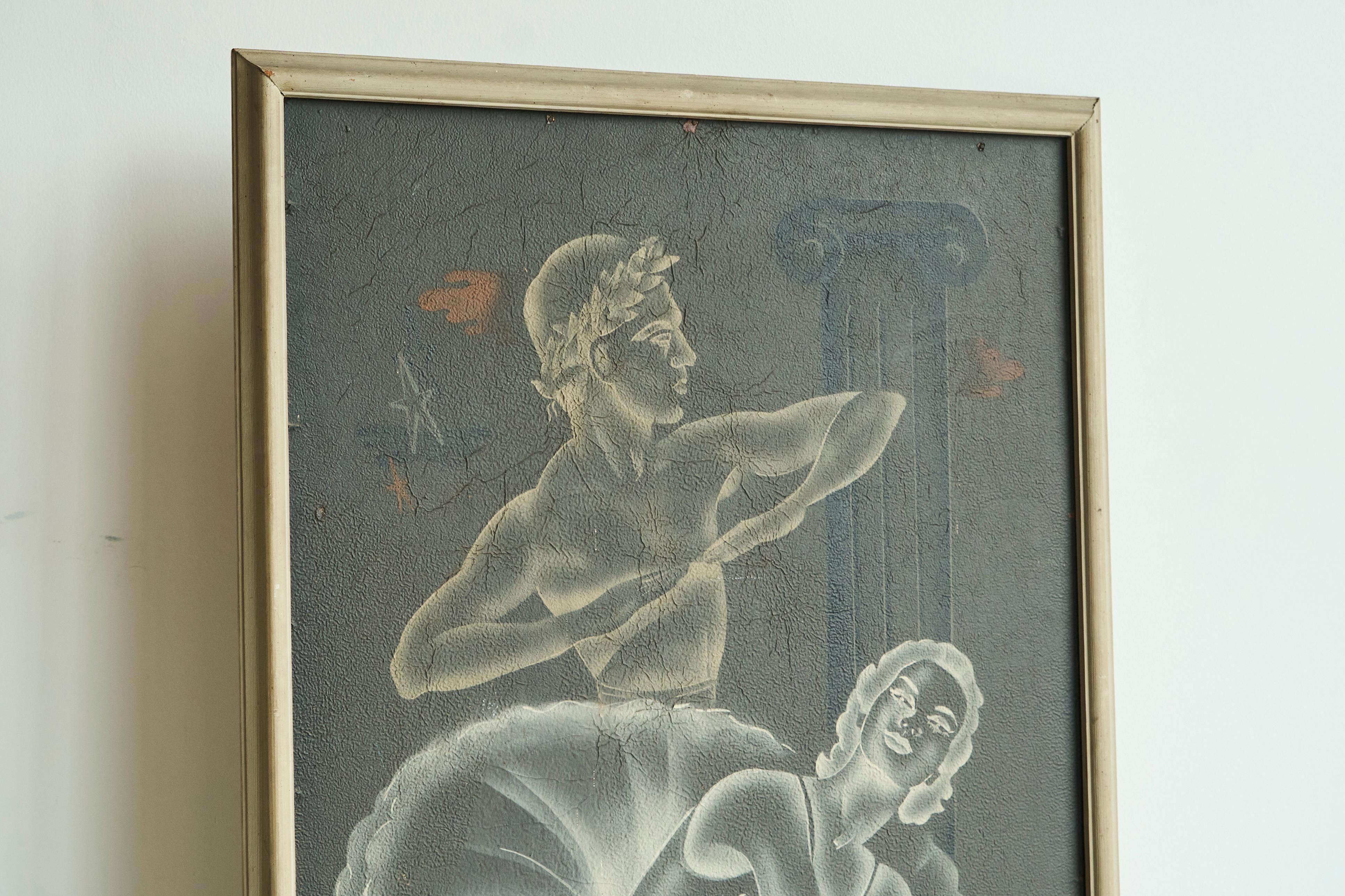 Européen Superbe et grand panneau d'art déco sur le thème du ballet, années 1940 en vente