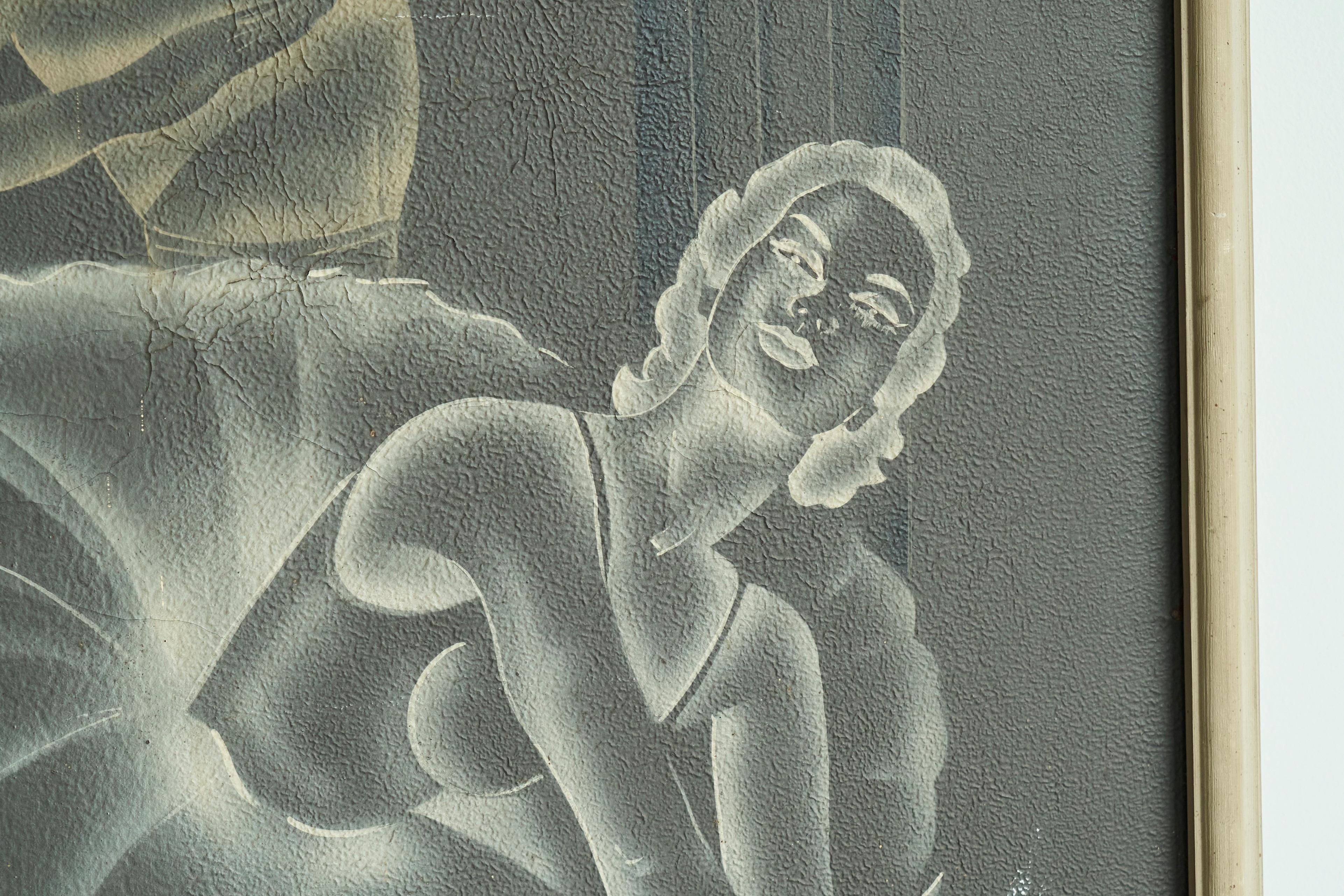 Fait main Superbe et grand panneau d'art déco sur le thème du ballet, années 1940 en vente