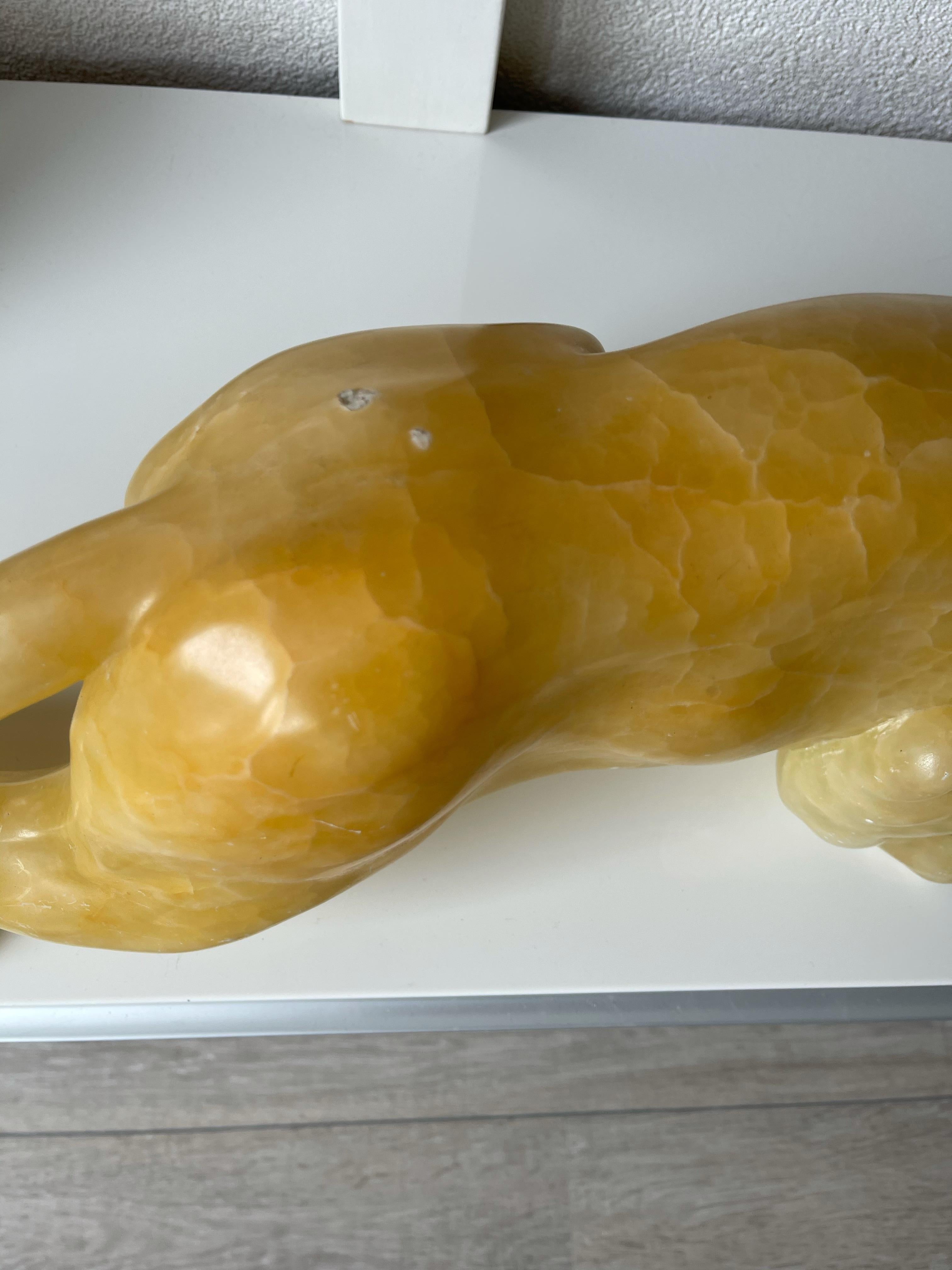 Stunning and Large Italian Hand Carved Alabaster / Mineral Stone Tiger Sculpture For Sale 1