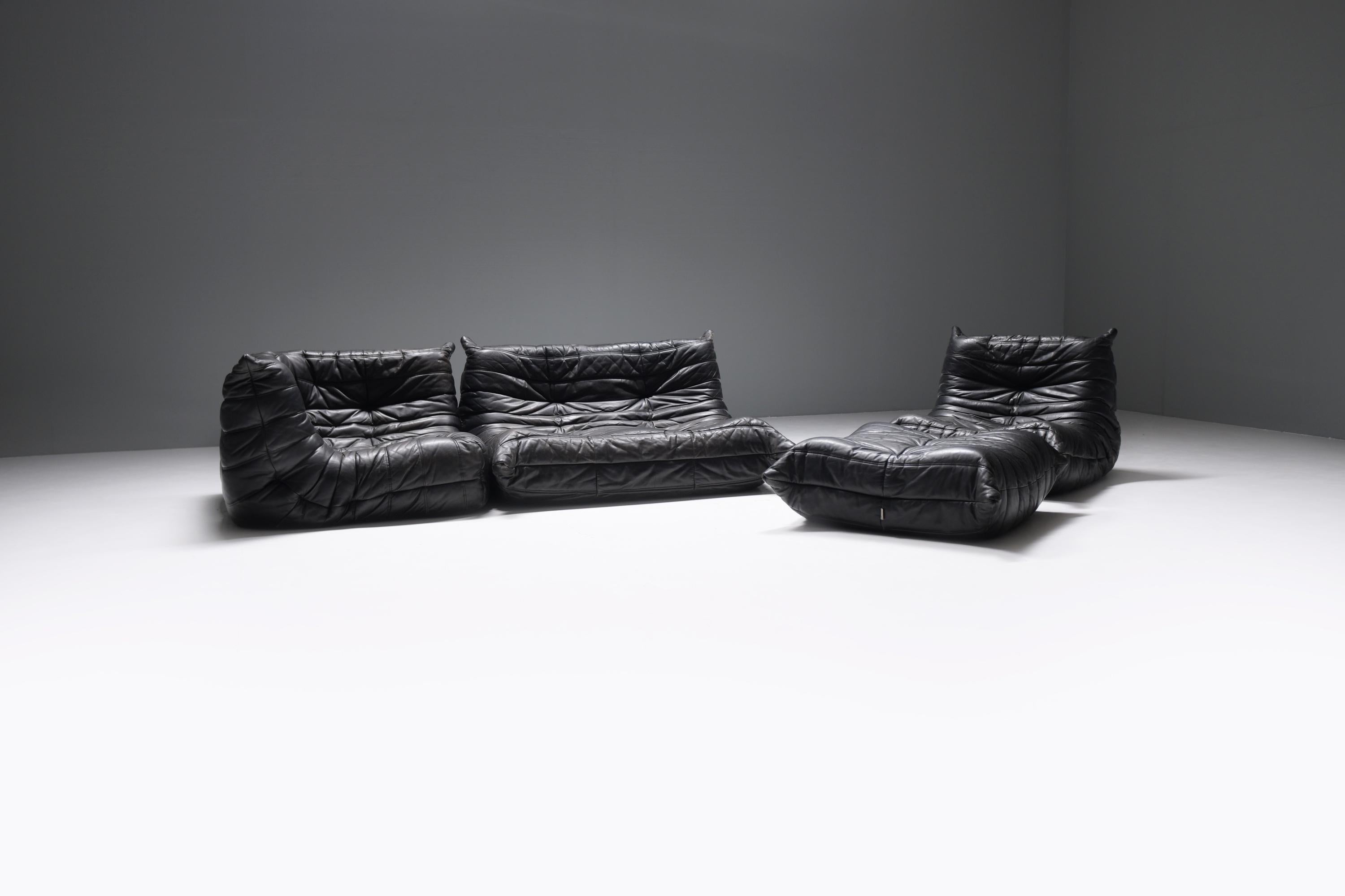 Leather Stunning and matching vintage Togo 1989 by Michel Ducaroy for Ligne Roset France For Sale