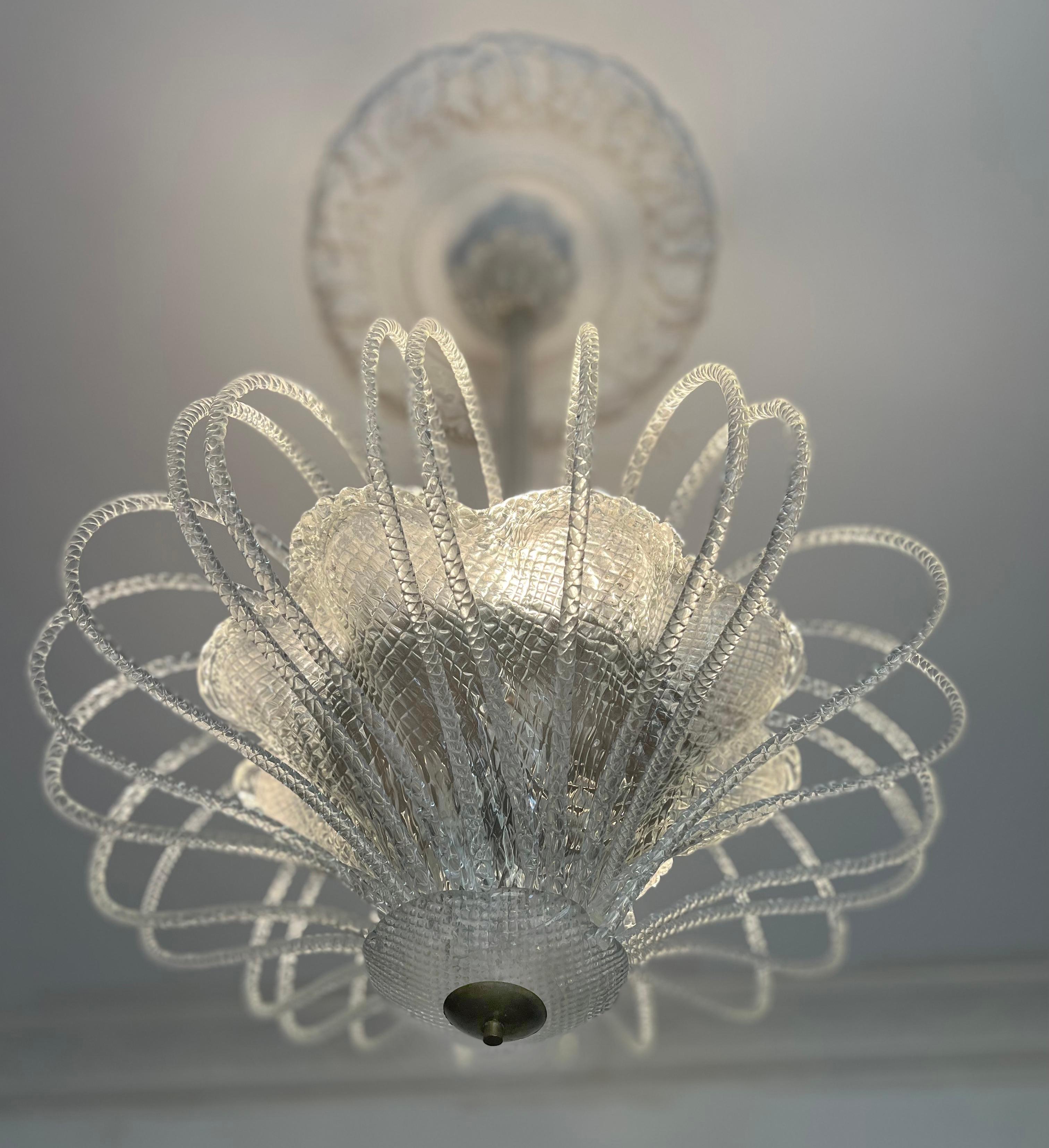Stunning and Original Chandelier by Barovier & Toso, Murano, 1940s For Sale 5