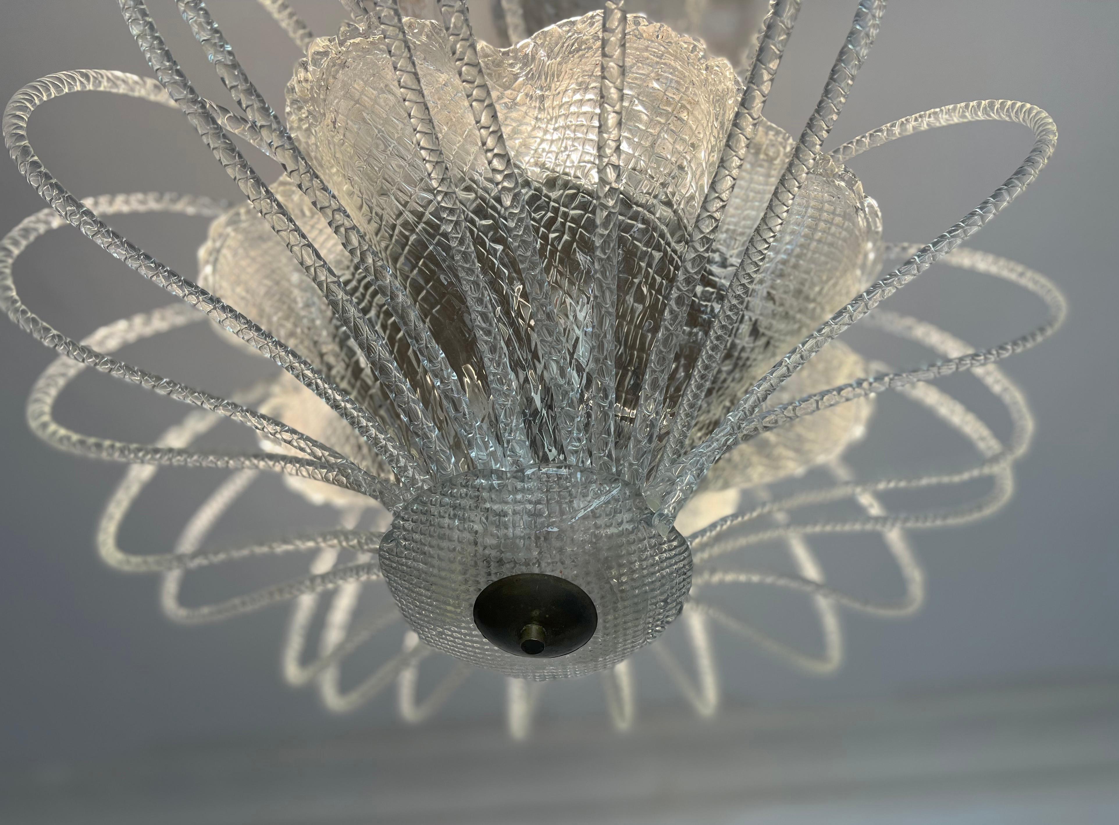 Stunning and Original Chandelier by Barovier & Toso, Murano, 1940s For Sale 8