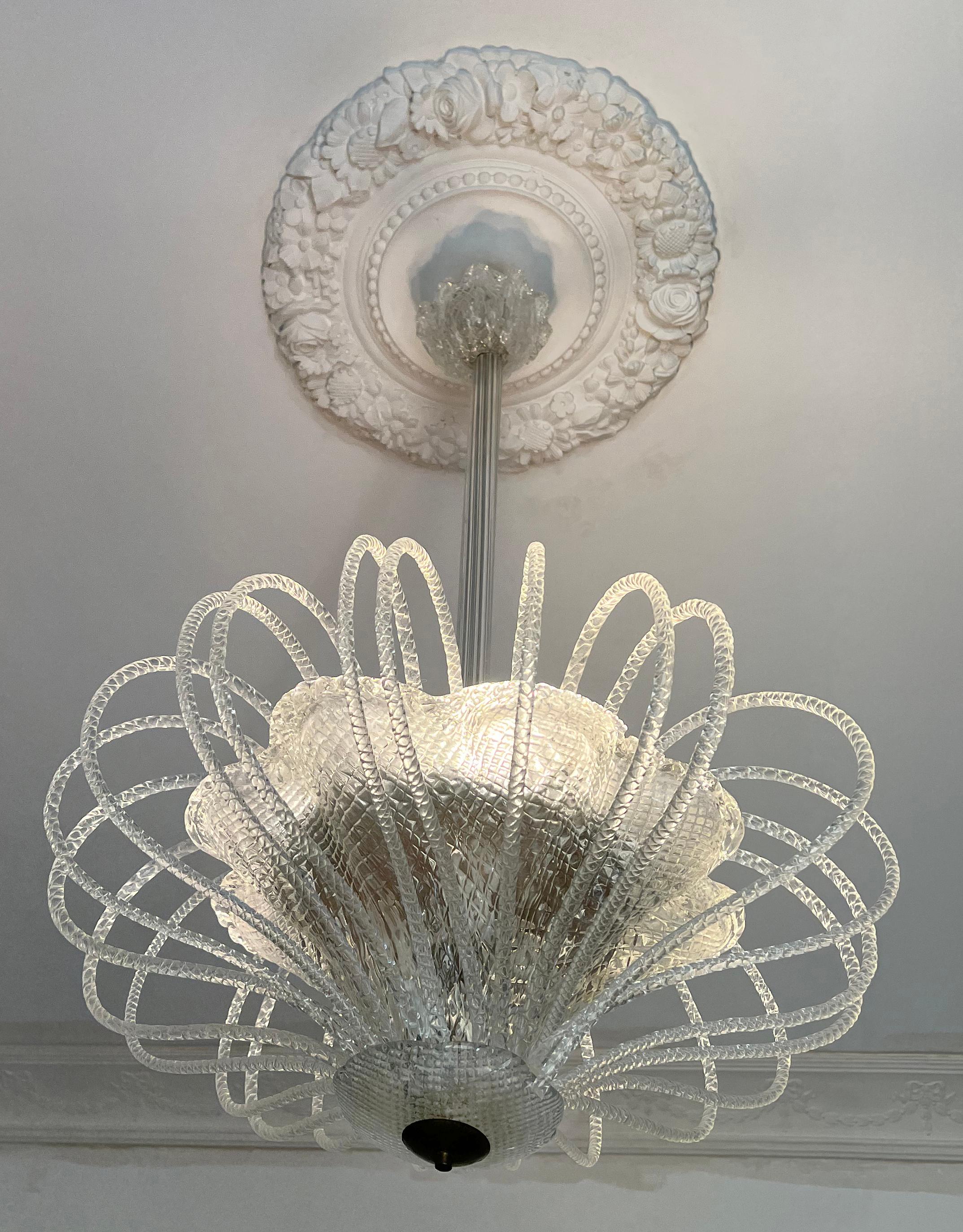 italien Superbe lustre d'origine de Barovier & Toso, Murano, années 1940 en vente