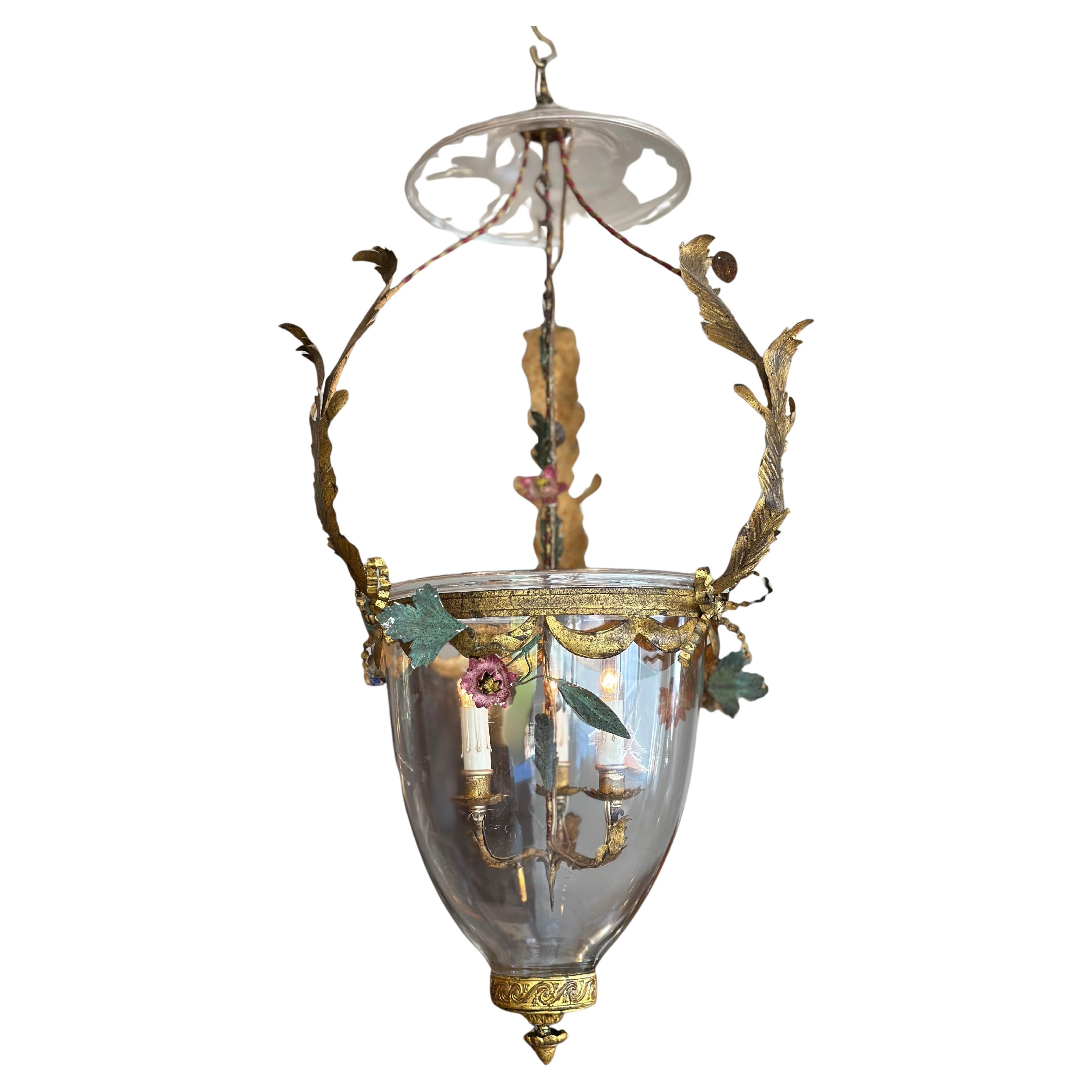 Stunning and pretty 19th C. Italian Glass Hurricane Lantern