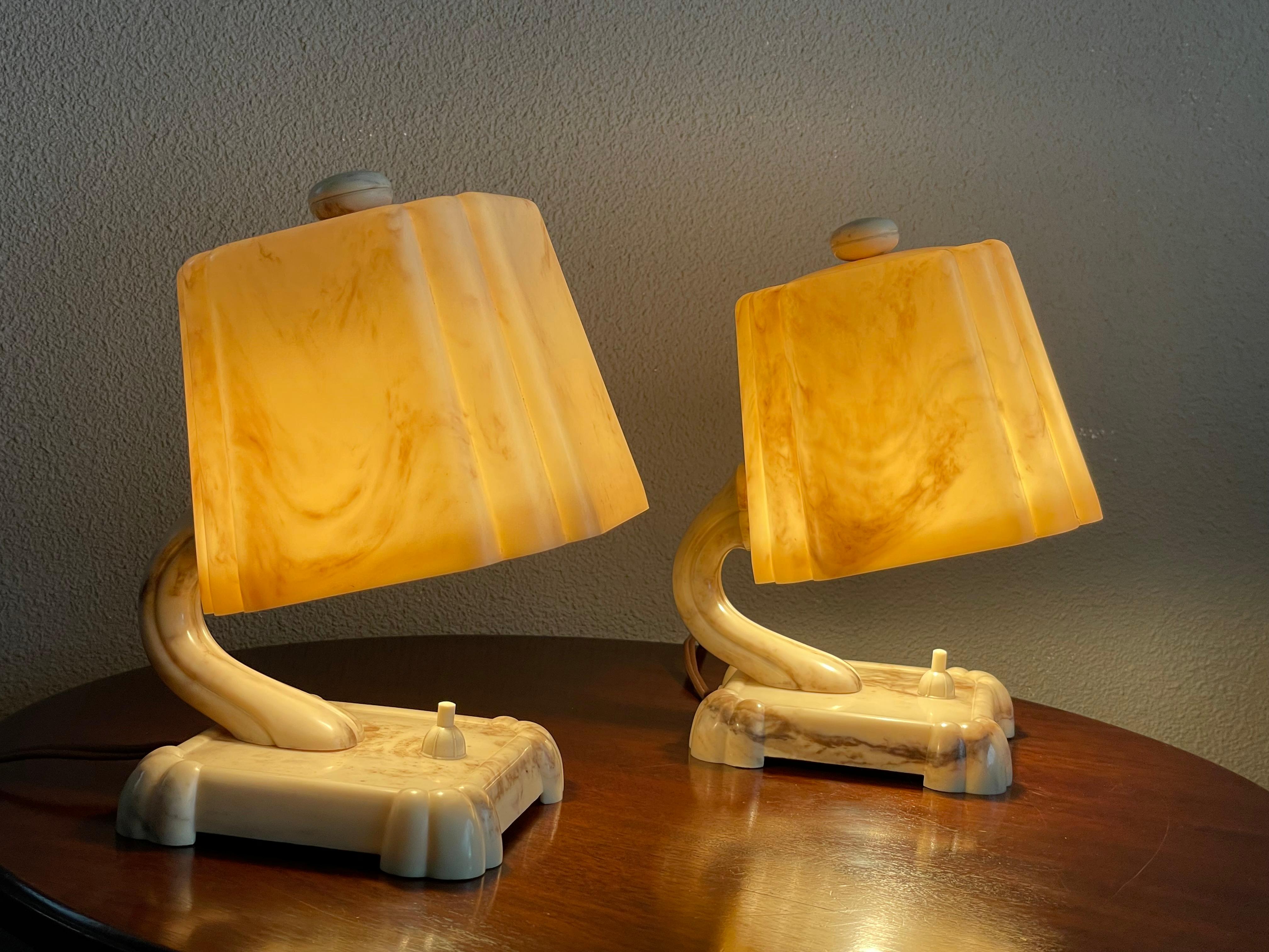 Stunning and Rare Pair of 1930s Art Deco Table or Bedside Lamps Made of
