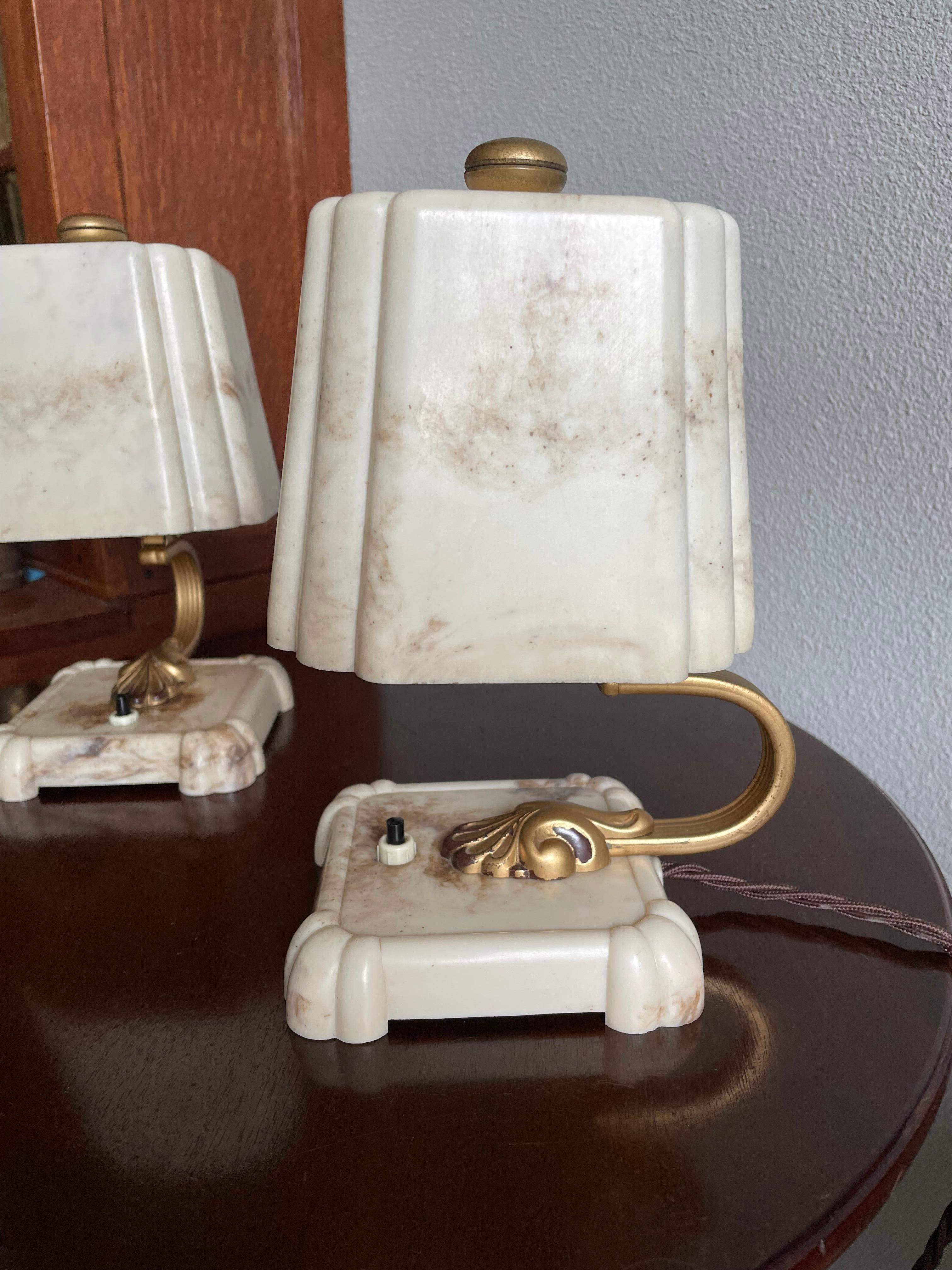 Hand-Painted Stunning and Rare Pair of 1930s Art Deco Table or Bedside Lamps Made of Bakelite