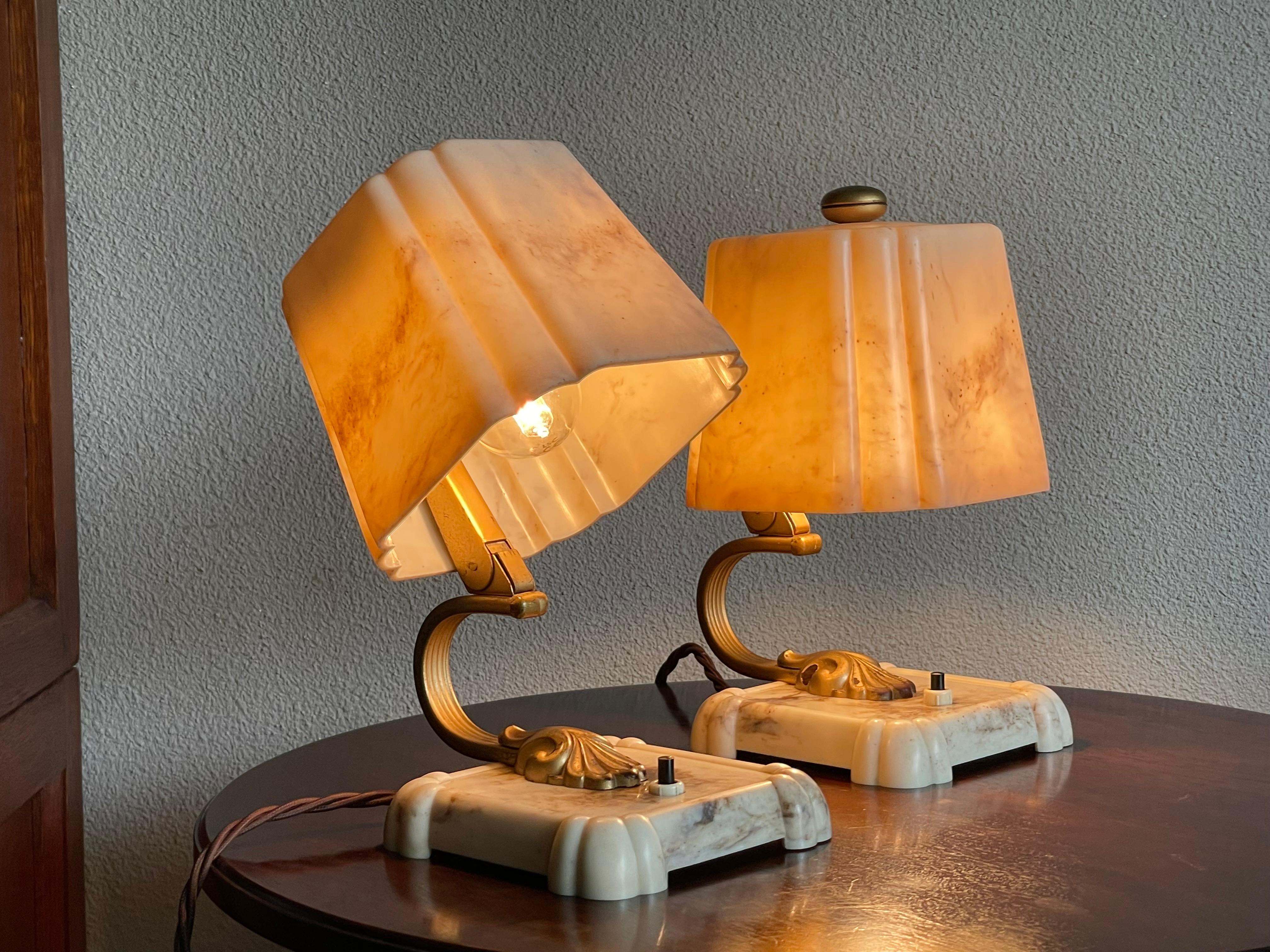 Stunning and Rare Pair of 1930s Art Deco Table or Bedside Lamps Made of Bakelite 1