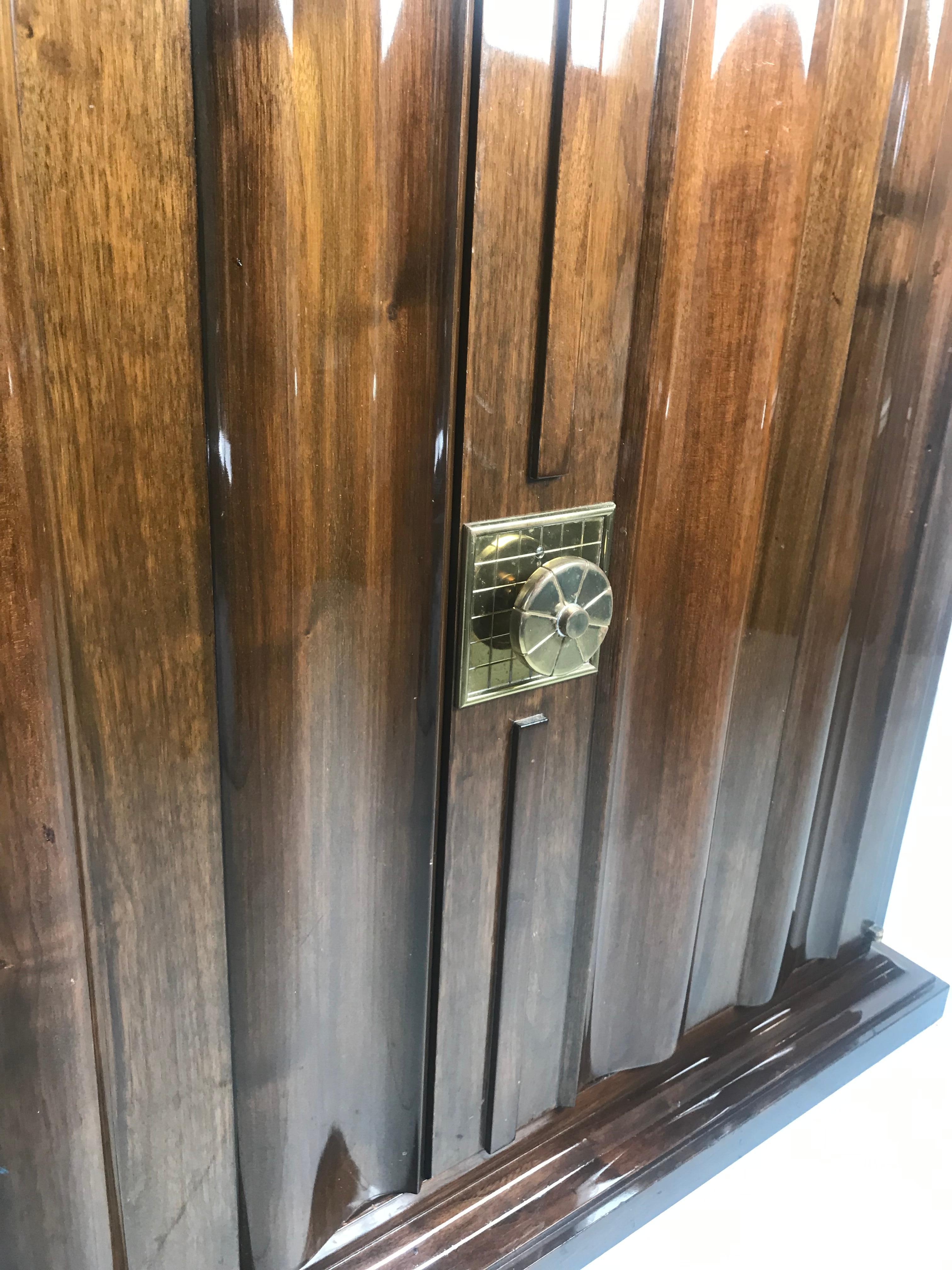 Art Deco Stunning and Rare Tommi Parzinger Walnut and Brass Dry Bar / Cabinet For Sale