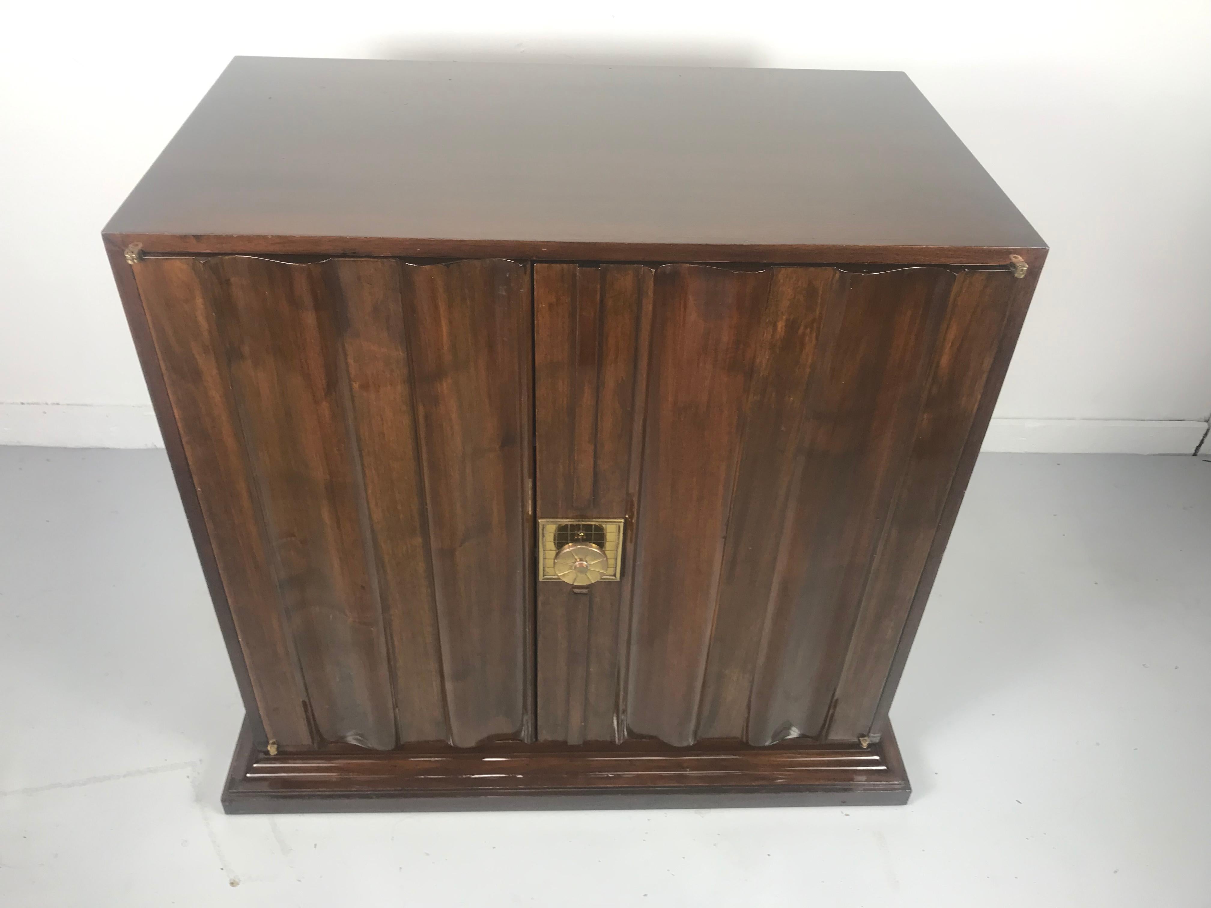 American Stunning and Rare Tommi Parzinger Walnut and Brass Dry Bar / Cabinet For Sale