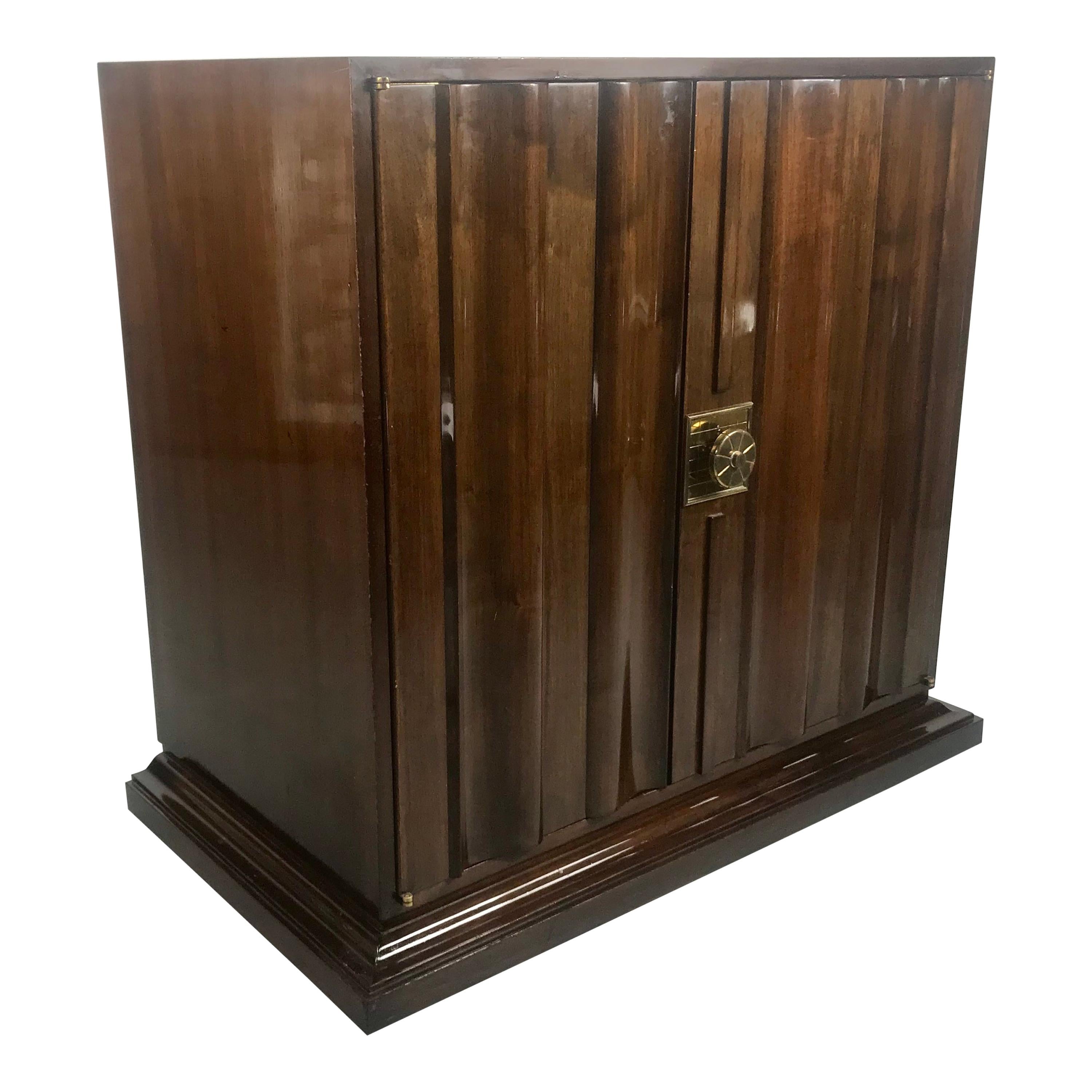 Stunning and Rare Tommi Parzinger Walnut and Brass Dry Bar / Cabinet