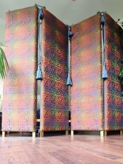 Stunning and unique mid century shot silk room divider screen