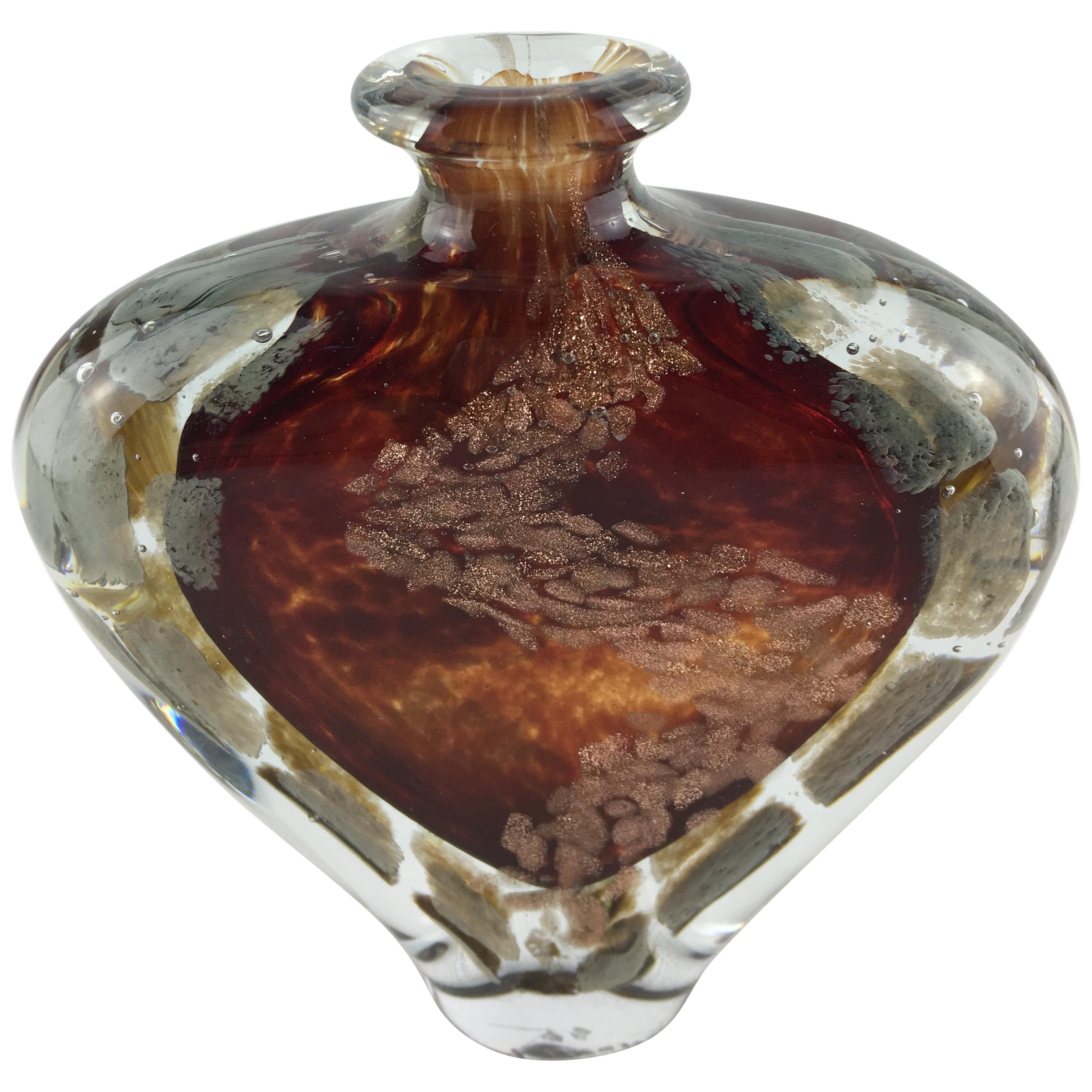 Michele Luzoro Heart Shaped Art Glass Stem Vase, Signed