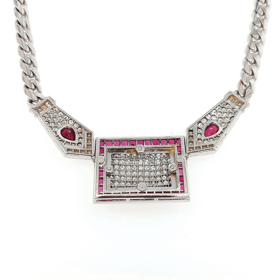 Atemberaubende und sehr originelle handgefertigte Halskette mit Diamanten und Rubinen im Angebot 4