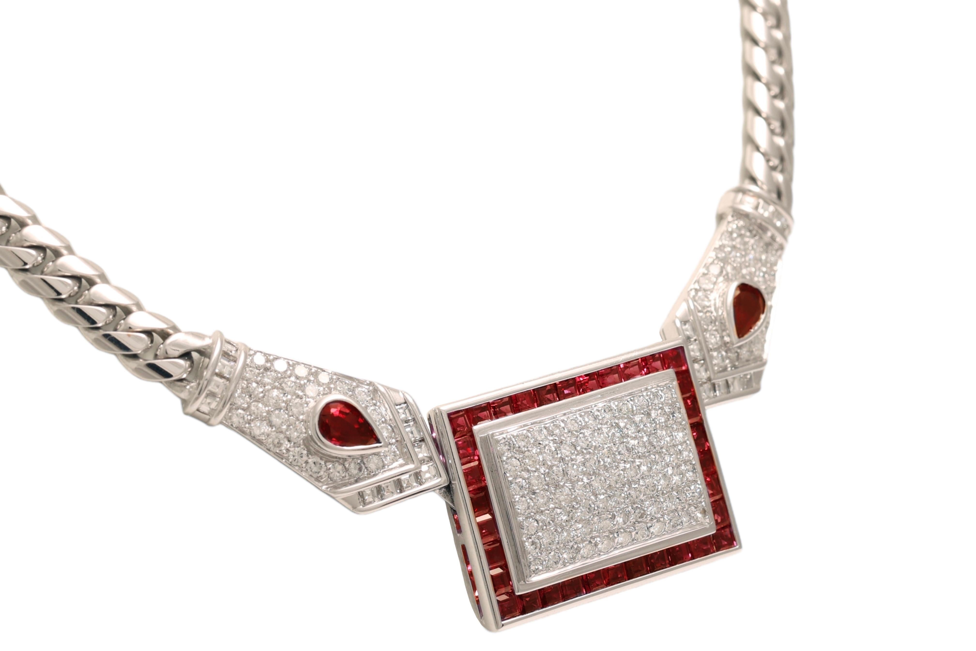 Atemberaubende und sehr originelle handgefertigte Halskette mit Diamanten und Rubinen im Zustand „Neu“ im Angebot in Antwerp, BE
