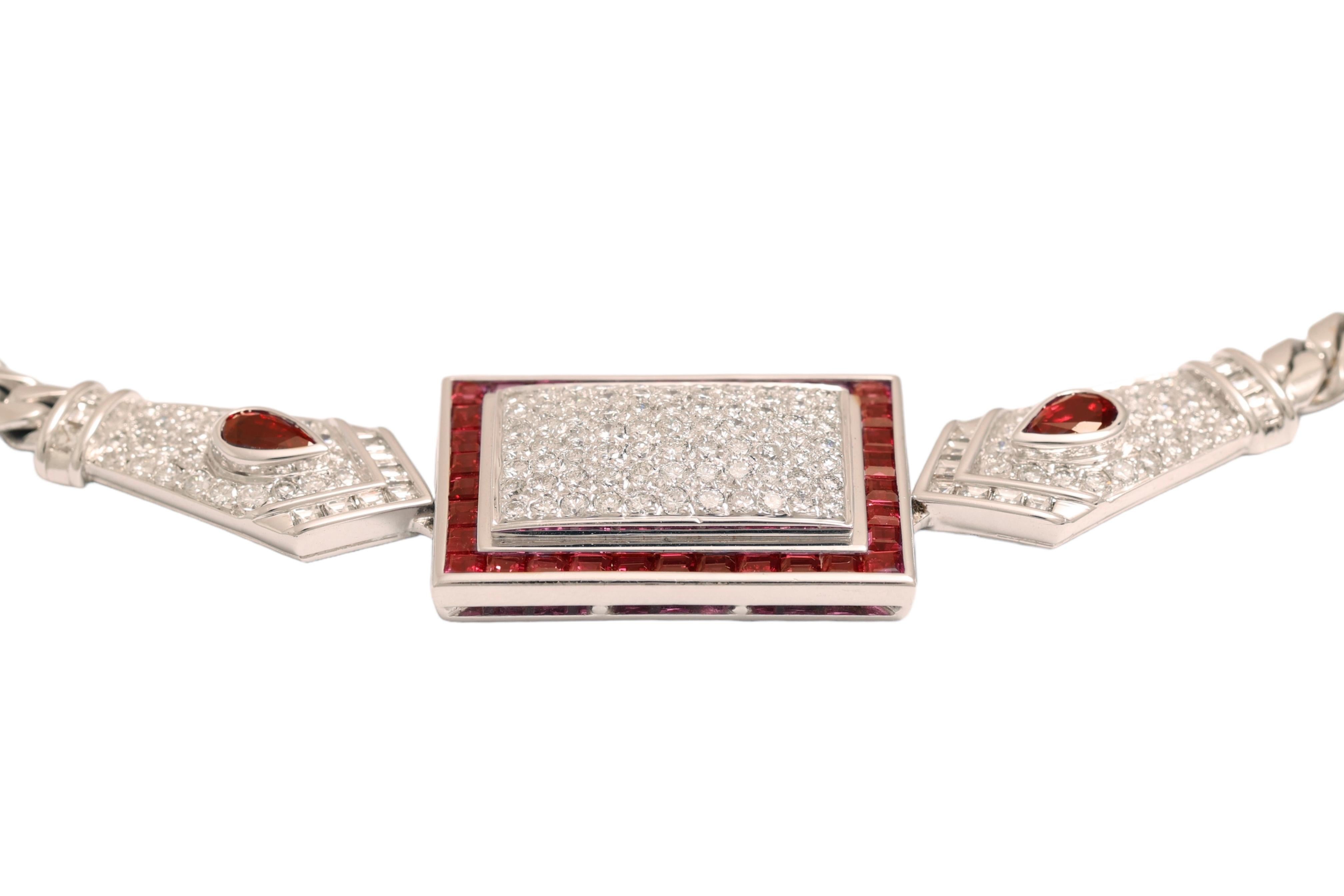 Atemberaubende und sehr originelle handgefertigte Halskette mit Diamanten und Rubinen für Damen oder Herren im Angebot