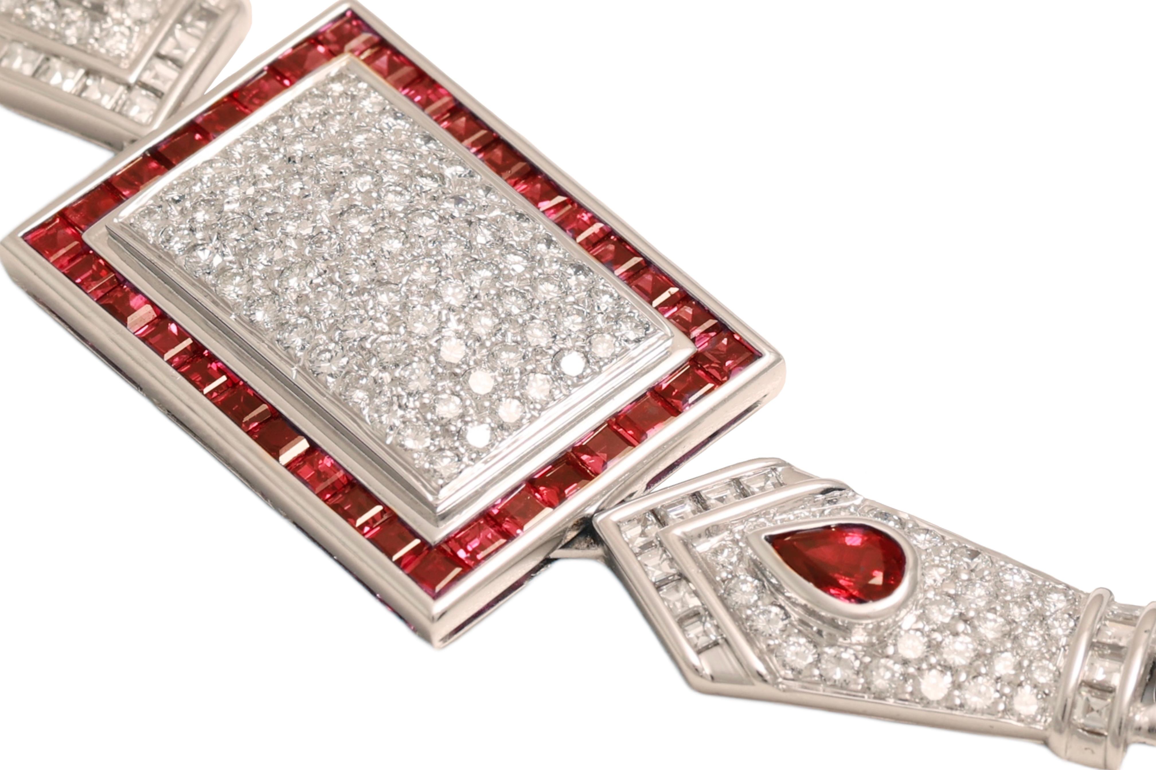 Atemberaubende und sehr originelle handgefertigte Halskette mit Diamanten und Rubinen im Angebot 2