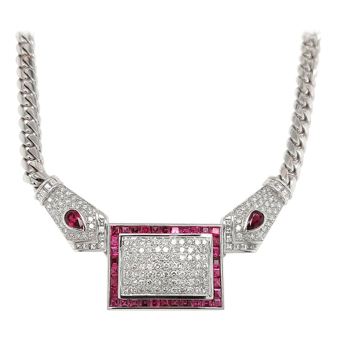 Stunning and Very Original Handcrafted Necklace with Diamonds and Rubies