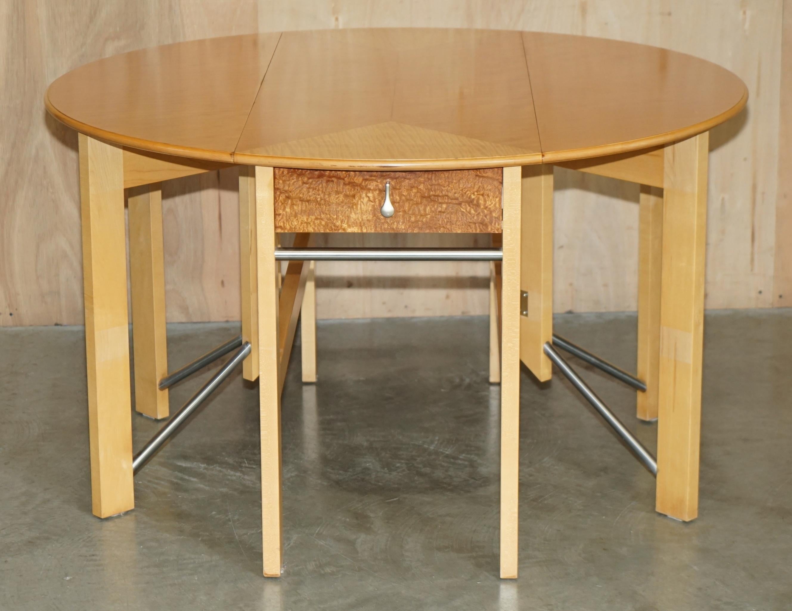 STUNNING ANDREW VARAH SATINWOOD WALNUT ROUND EXTENDING DINING TABLE WITH DRAWERs For Sale 3