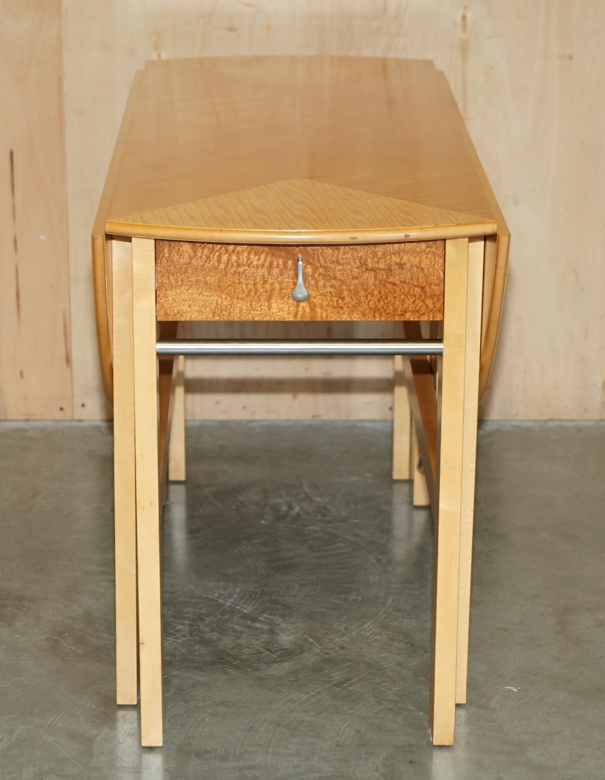 Art Deco STUNNING ANDREW VARAH SATINWOOD WALNUT ROUND EXTENDING DINING TABLE WITH DRAWERs For Sale
