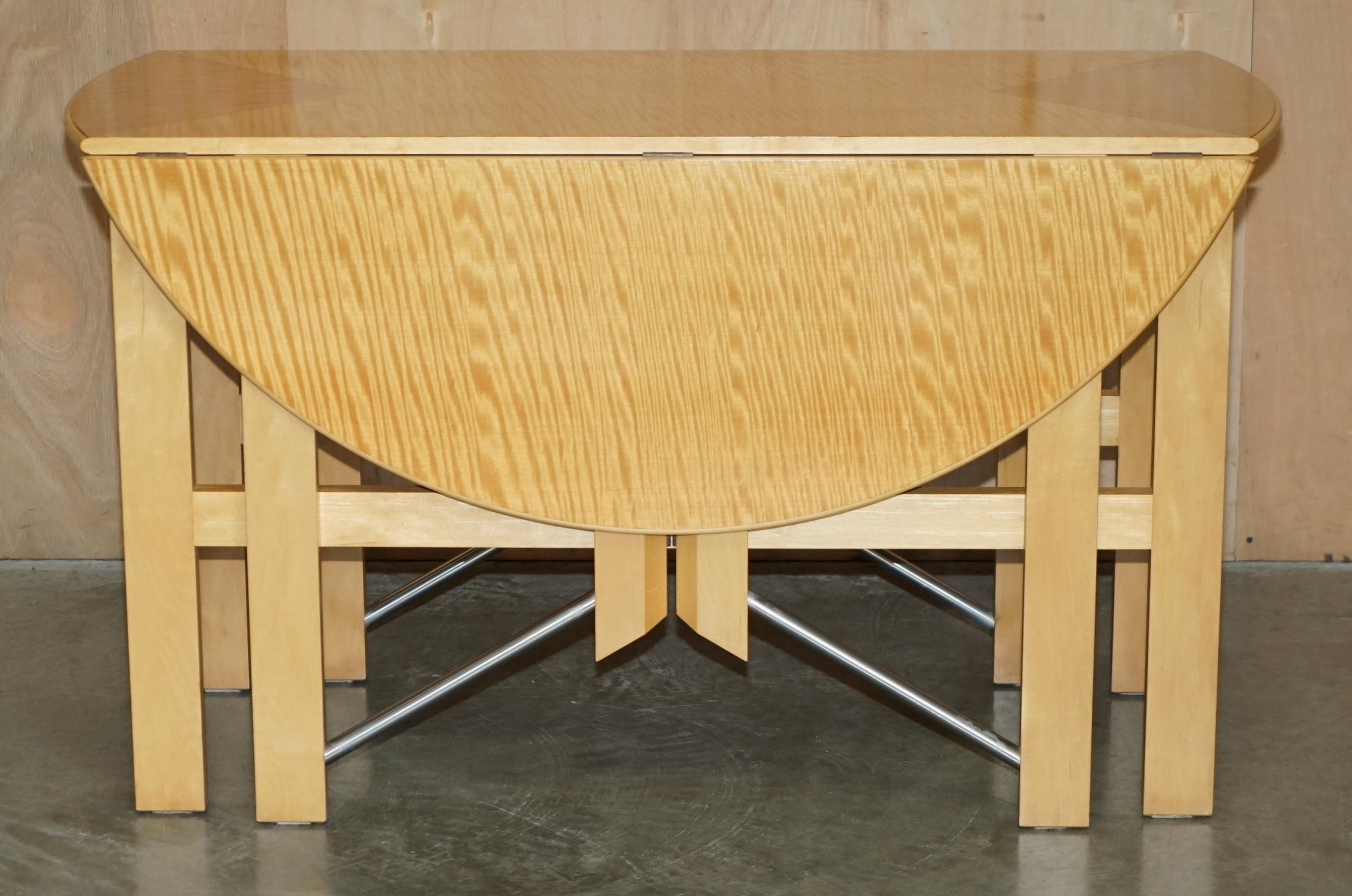 Satinwood STUNNING ANDREW VARAH SATINWOOD WALNUT ROUND EXTENDING DINING TABLE WITH DRAWERs For Sale