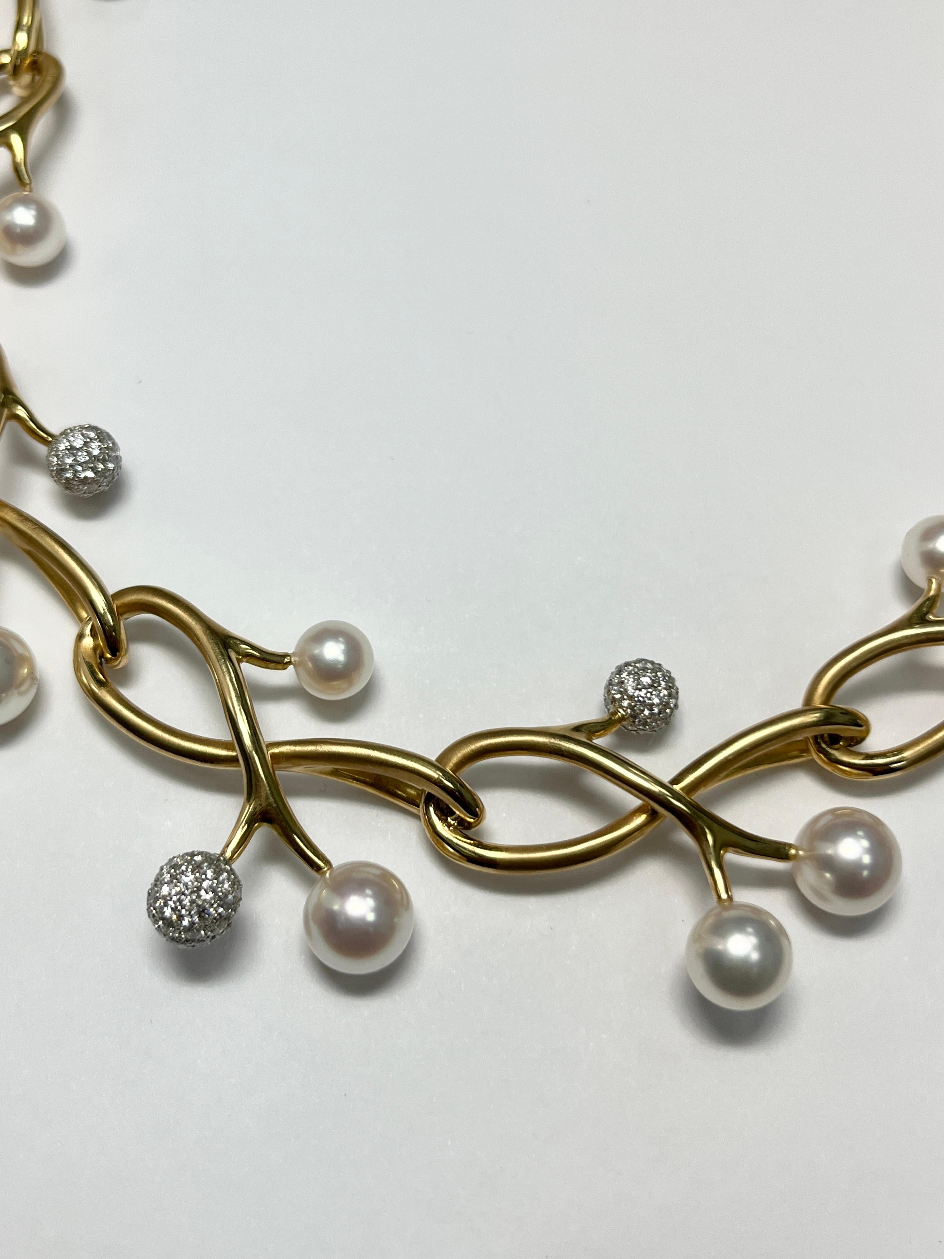Modern Stunning Angela Cummings and Assael Gold and Platinum Diamond Pearl Necklace