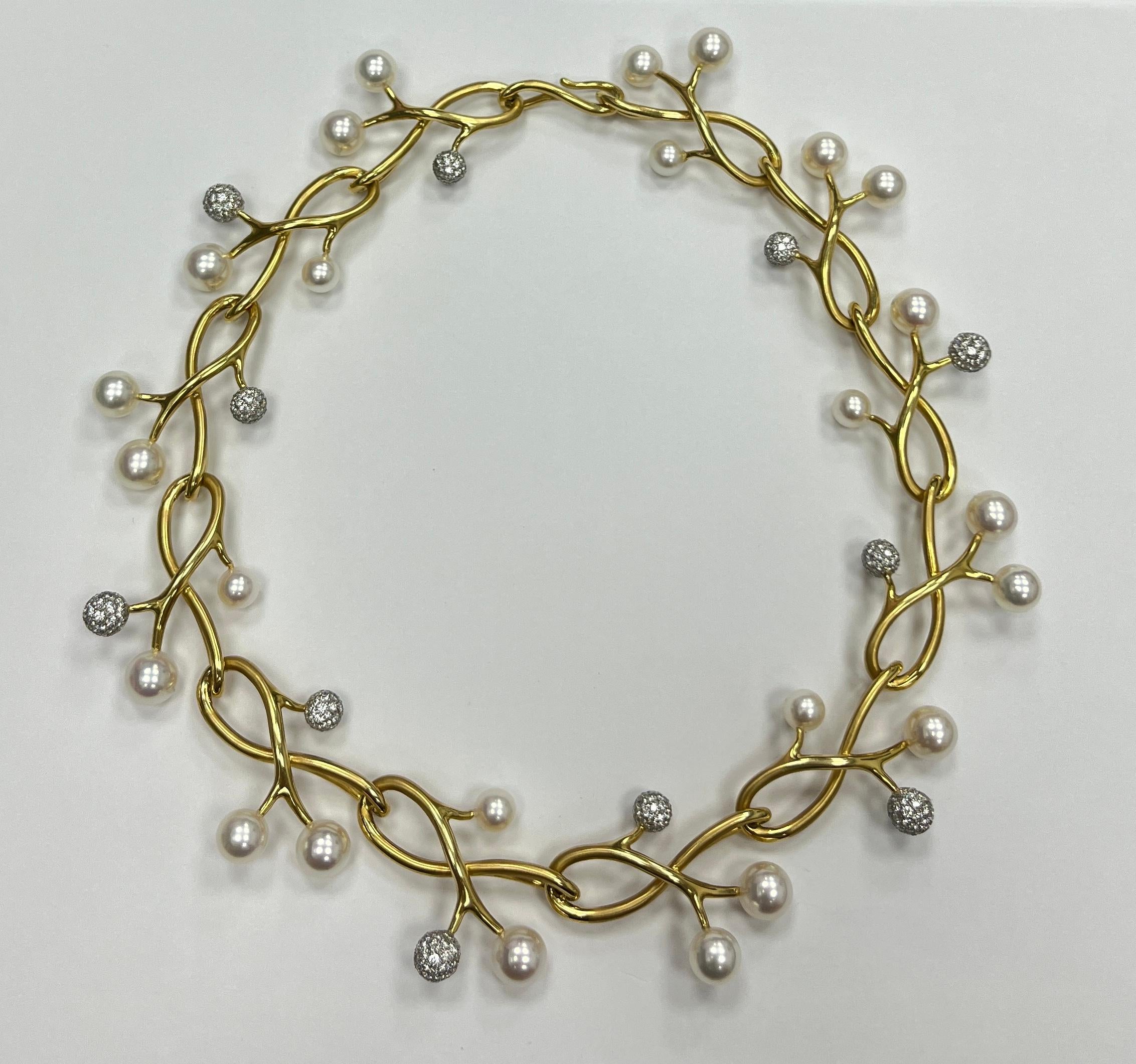 Round Cut Stunning Angela Cummings and Assael Gold and Platinum Diamond Pearl Necklace
