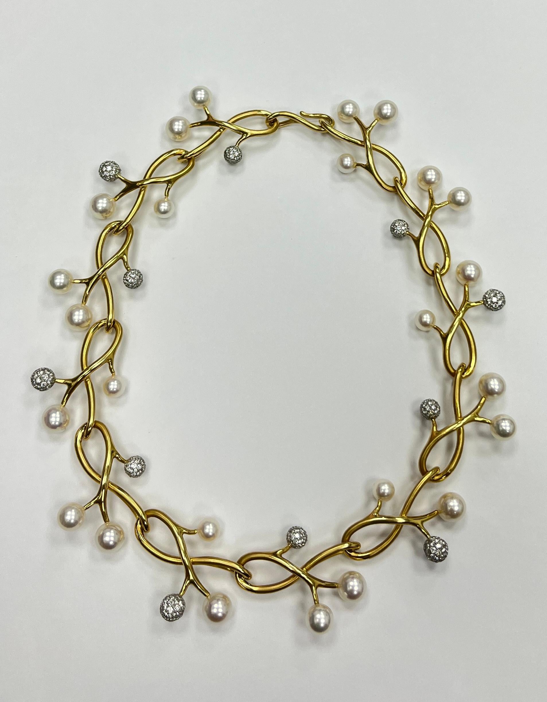 Women's Stunning Angela Cummings and Assael Gold and Platinum Diamond Pearl Necklace