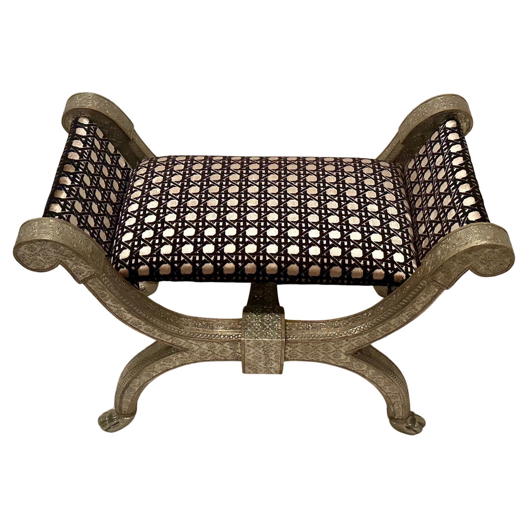 Stunning Anglo Indian Silver Wrapped Intricately Designed Clad Metal Bench For Sale