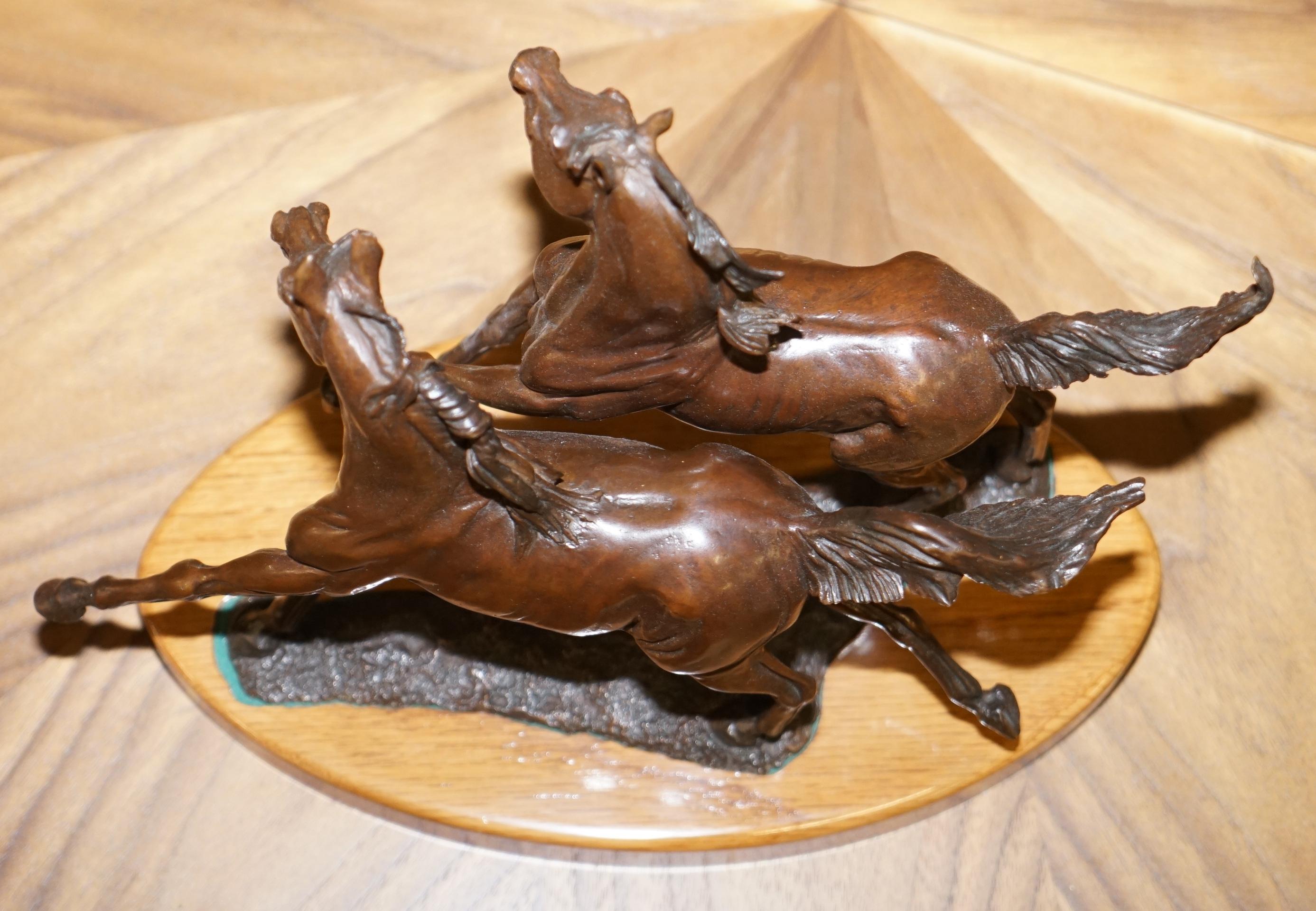 Stunning Annette Yarrow British Bronze Pair of Horses Sculpture on Marble Base 4