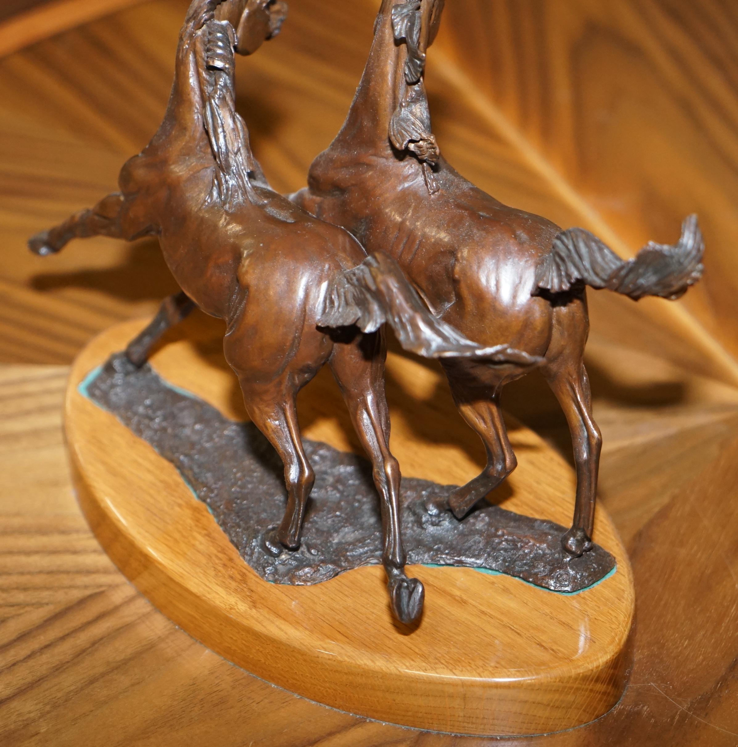 Stunning Annette Yarrow British Bronze Pair of Horses Sculpture on Marble Base 5