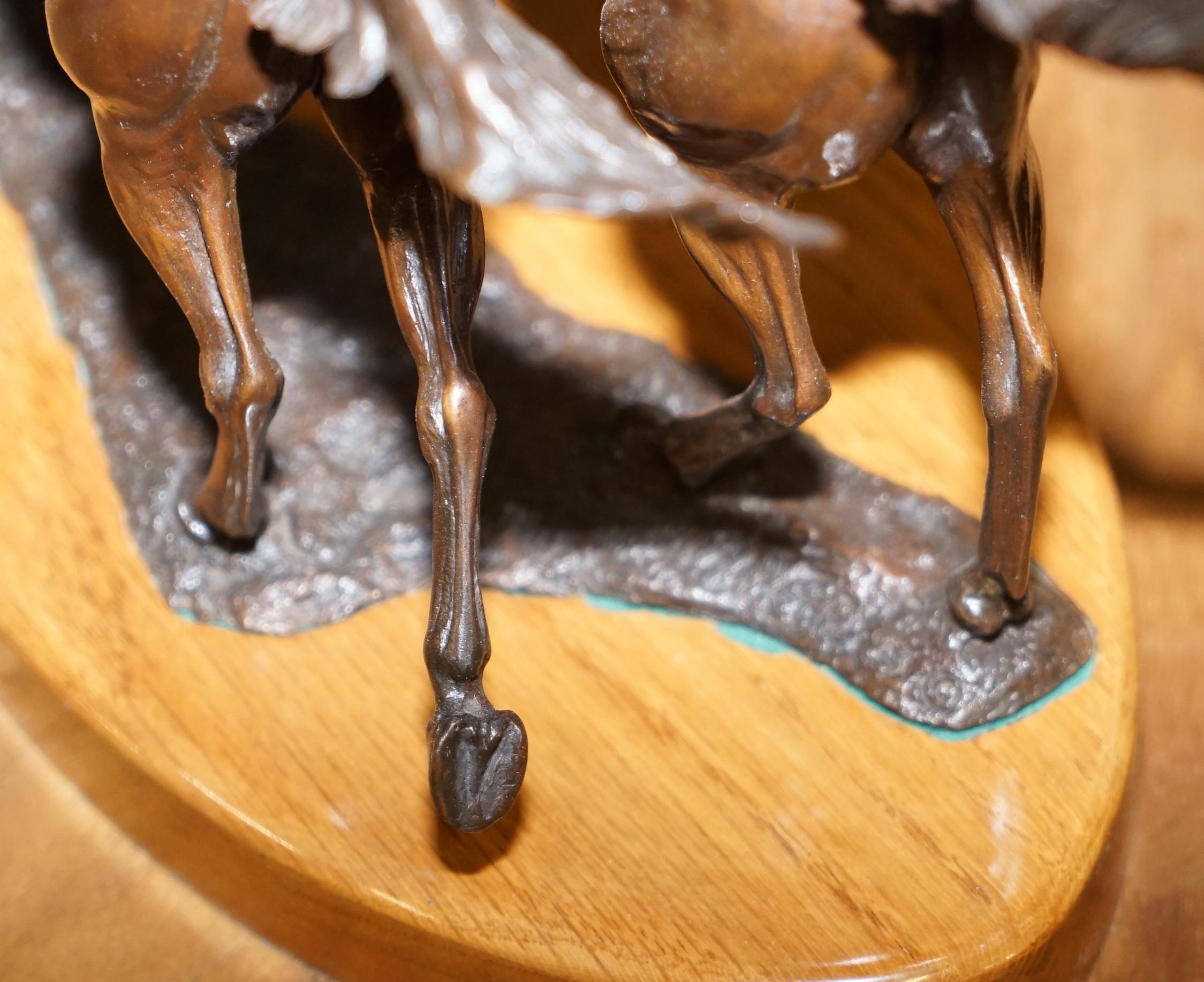 Mid-Century Modern Stunning Annette Yarrow British Bronze Pair of Horses Sculpture on Marble Base