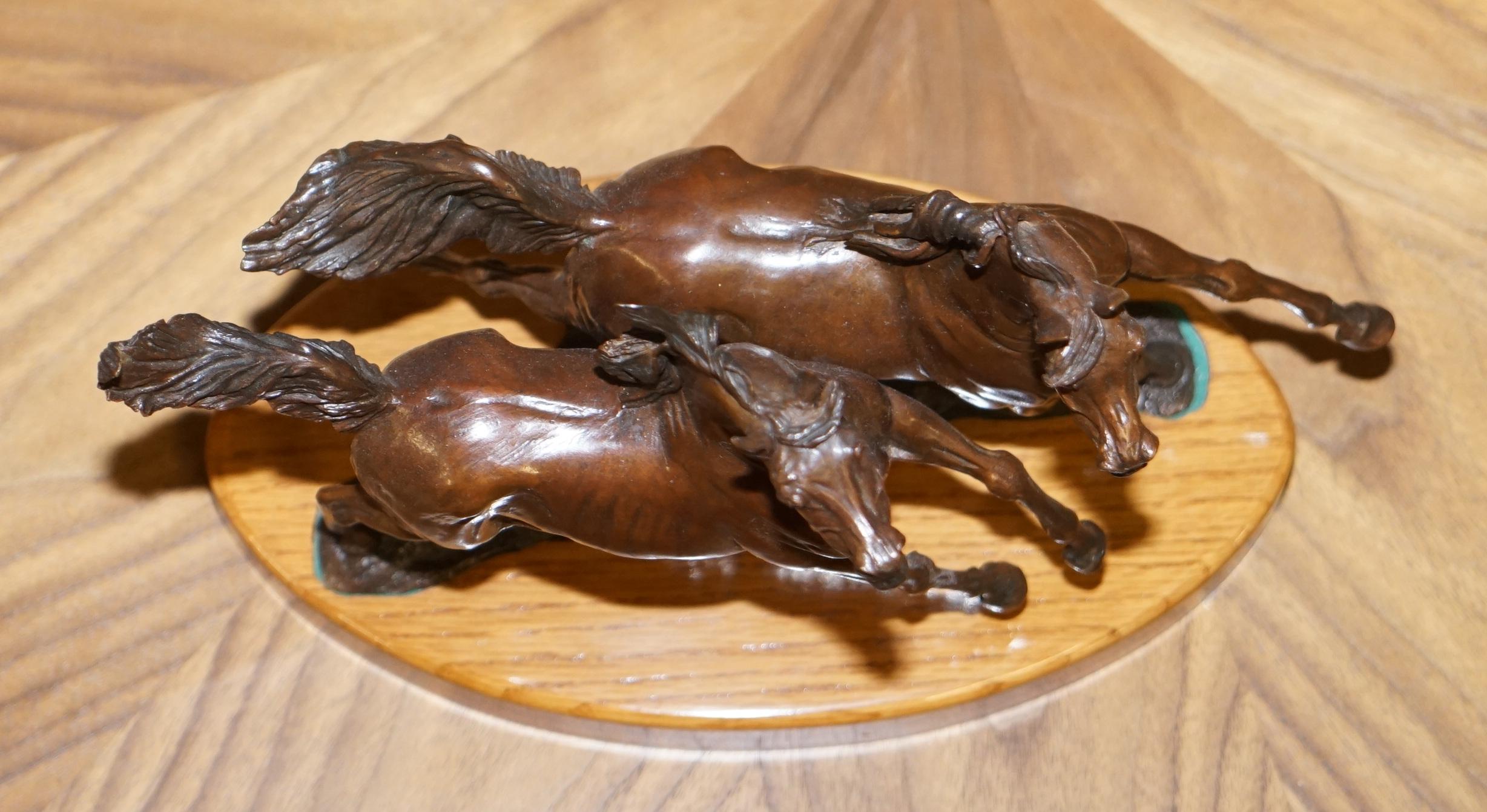 English Stunning Annette Yarrow British Bronze Pair of Horses Sculpture on Marble Base