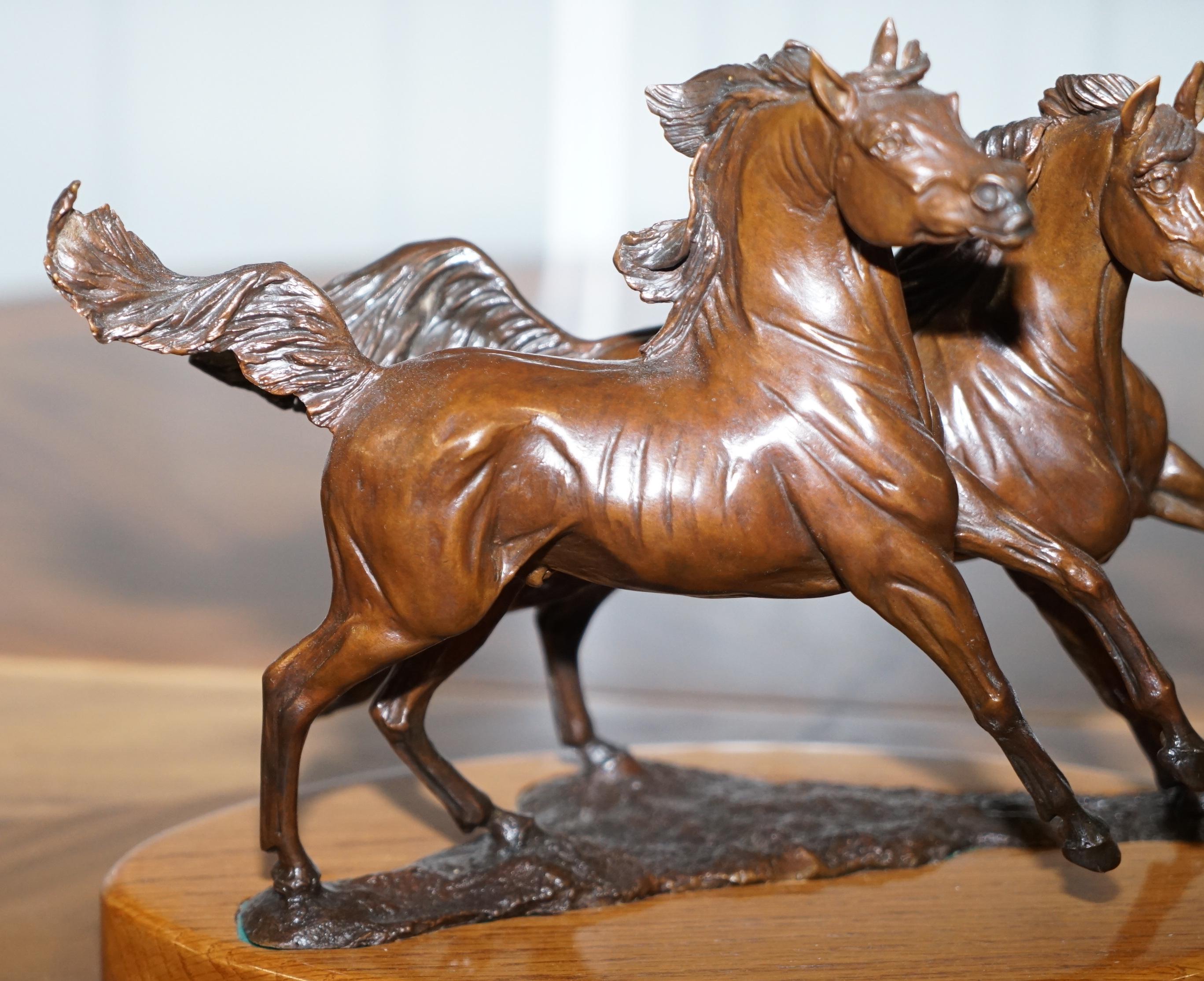 20th Century Stunning Annette Yarrow British Bronze Pair of Horses Sculpture on Marble Base