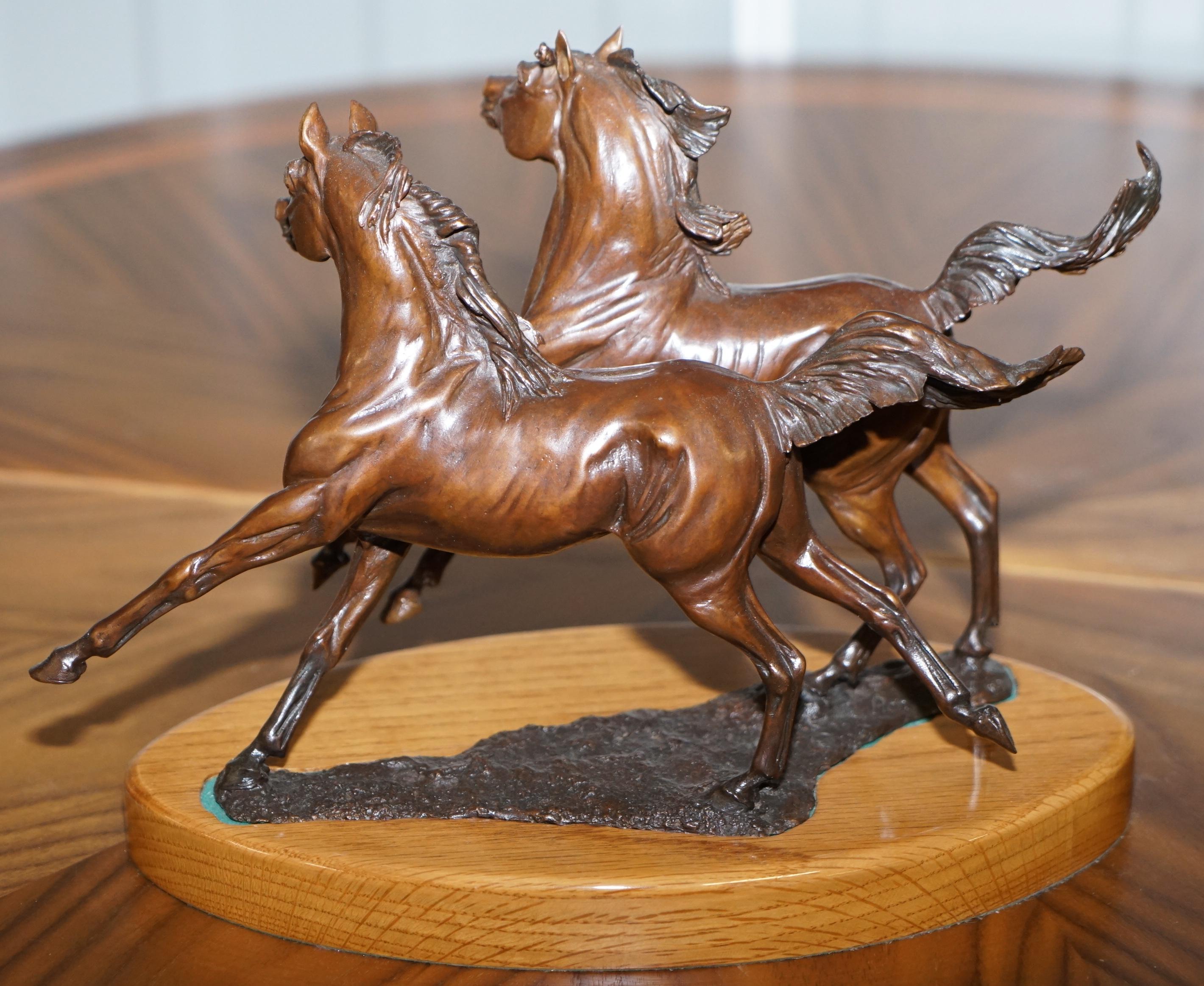 Stunning Annette Yarrow British Bronze Pair of Horses Sculpture on Marble Base 1