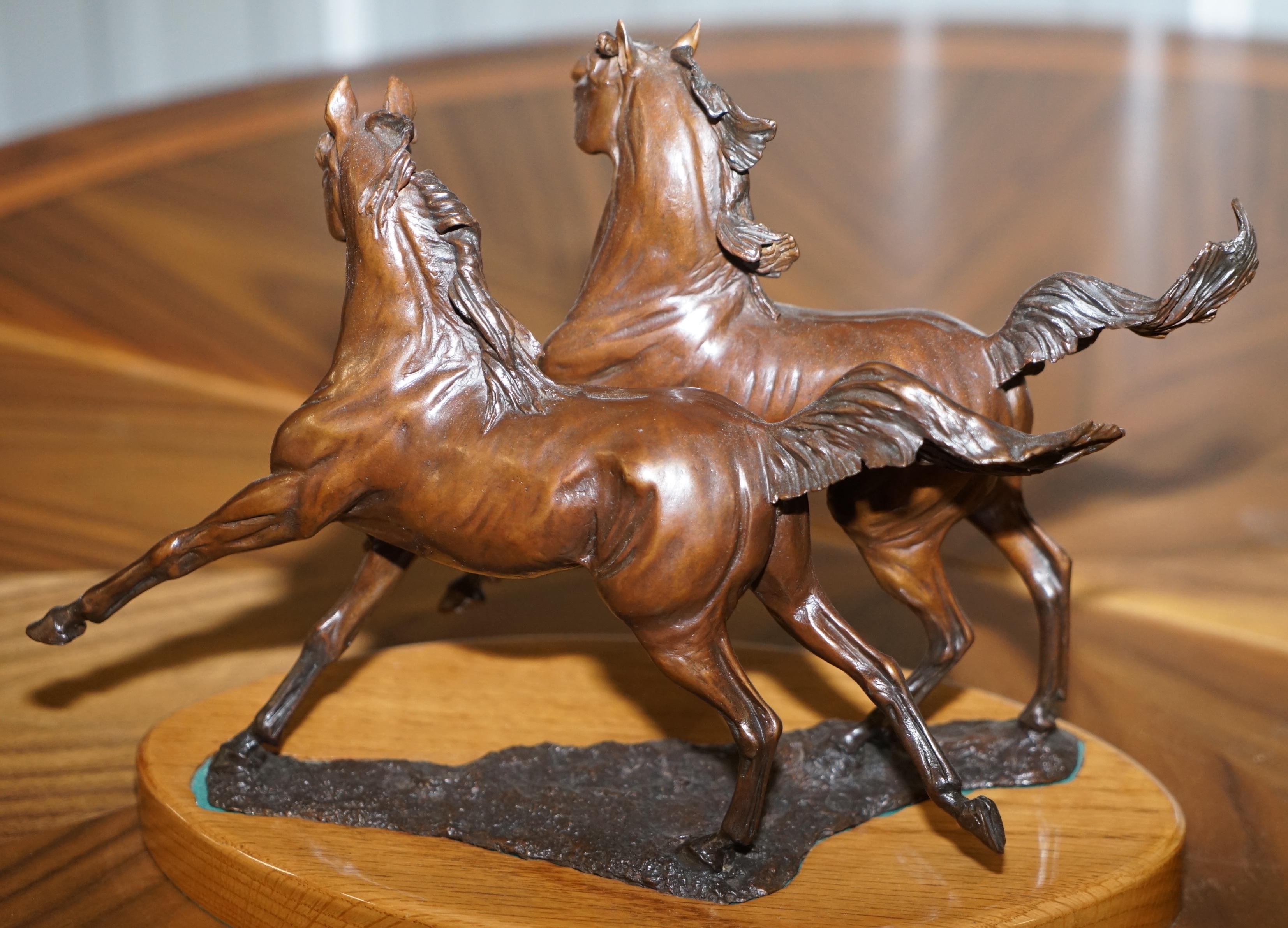Stunning Annette Yarrow British Bronze Pair of Horses Sculpture on Marble Base 3