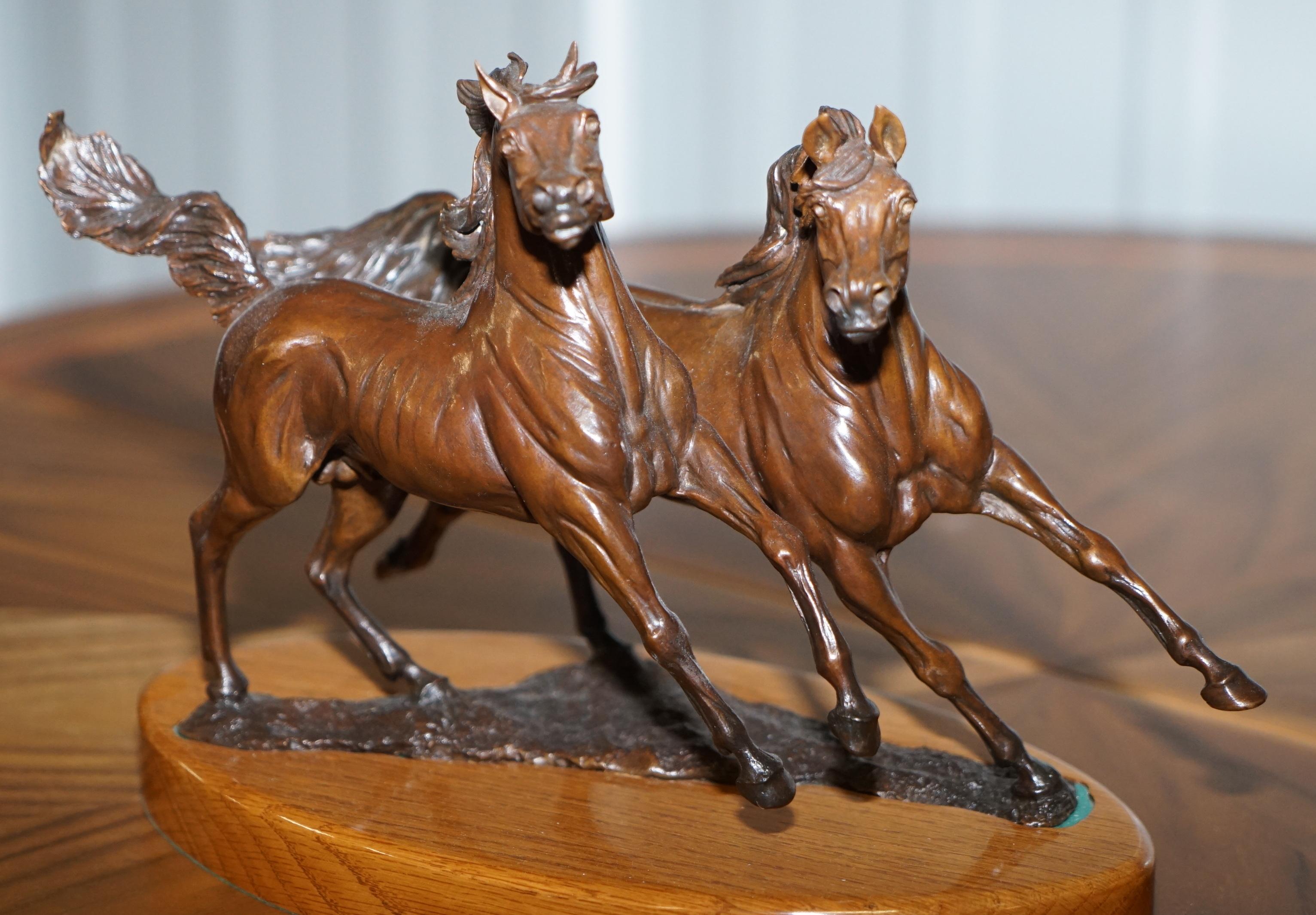 We are delighted to offer for sale this Annette Yarrow bronze horse sculpture of two horse it flight with marble base

A truly stunning piece, signed to the base and with the foundry stamp

Dimensions:

Height 21.5cm

Width 30.5cm

Depth