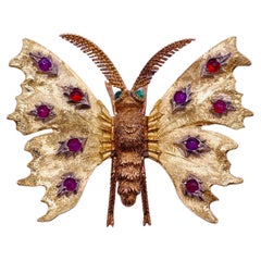 Stunning Antique 18k Yellow Gold Buccellati Butterfly Brooch with Gemstones