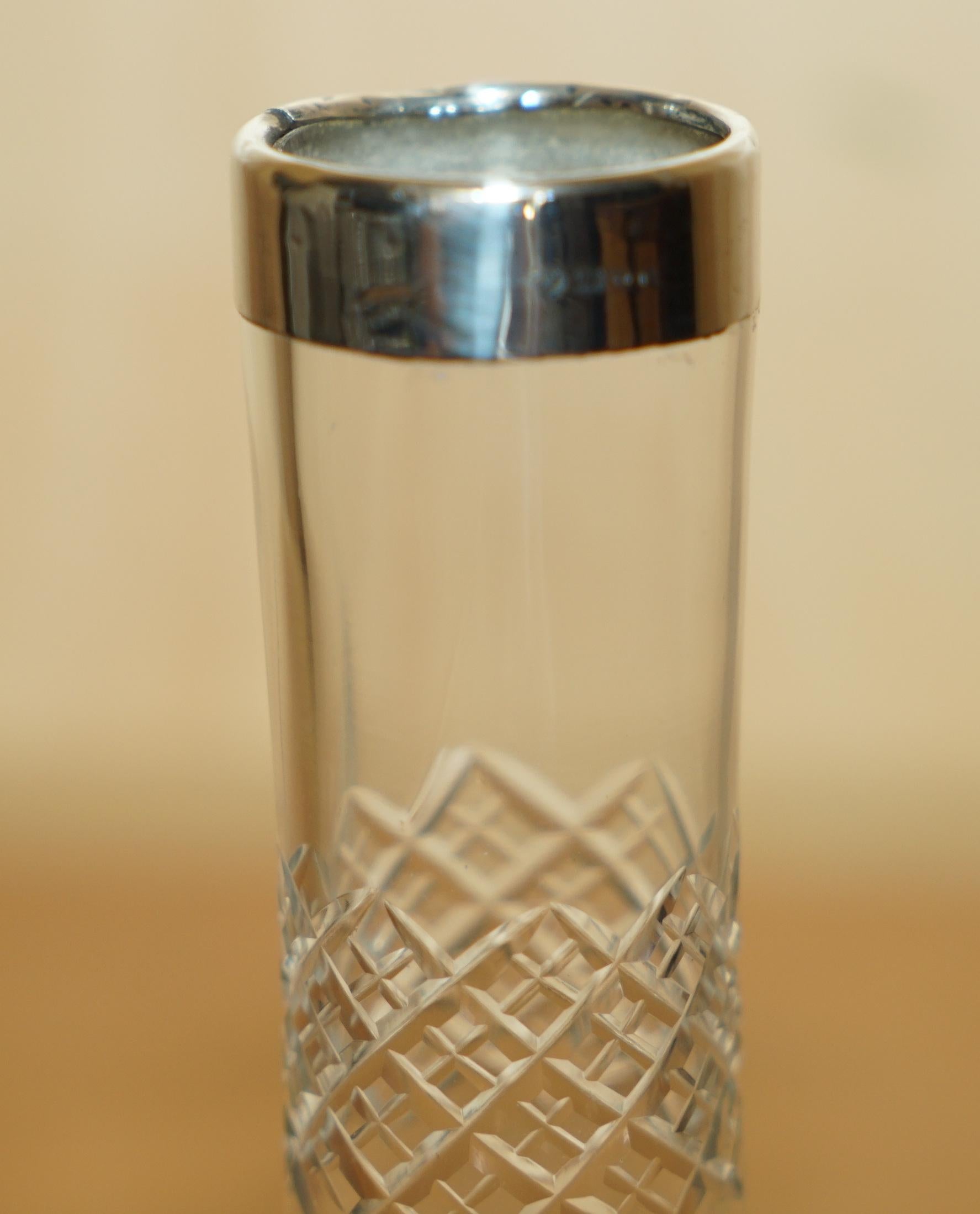Début du 20ème siècle STUNNING ANTIQUE 1908 CUT GLASS CRYSTAL STERLING SILVER PLANT VASE MUST SEE en vente