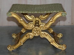 Stunning Antique 19th Century Hand Carved Giltwood Pliant x Frame Folding Stool