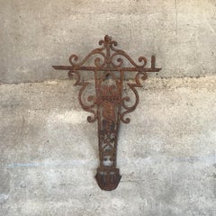 Stunning Antique Architectural Salvage Wall Cross in Forged Iron  Mexico  1920s