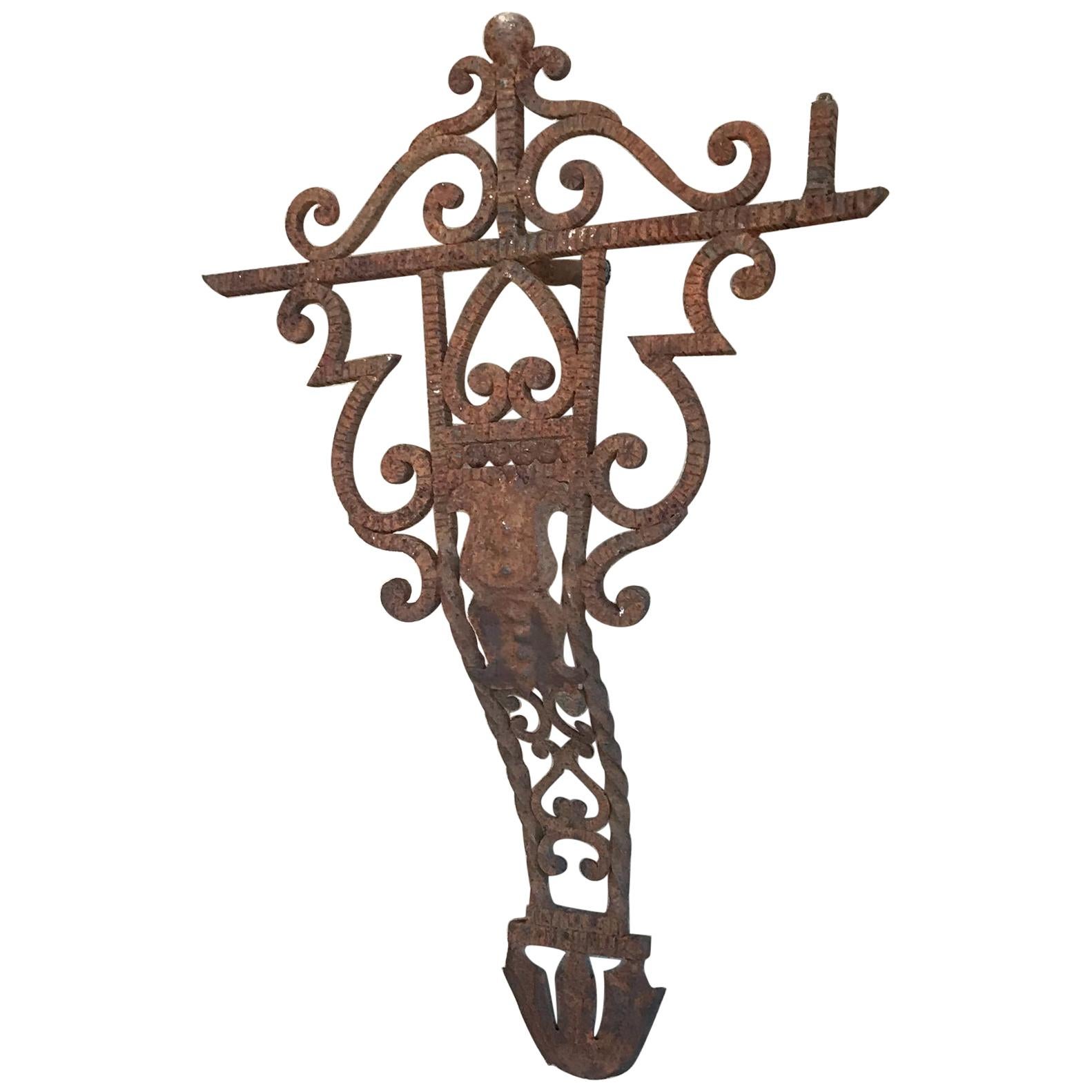  Stunning Antique Architectural Salvage Wall Cross in Forged Iron  Mexico  1920s